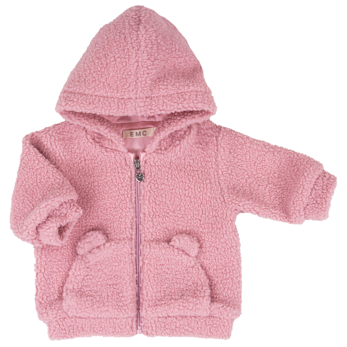 Giacca Bimba EMC Rosa in Teddy con Cappuccio e Orecchie