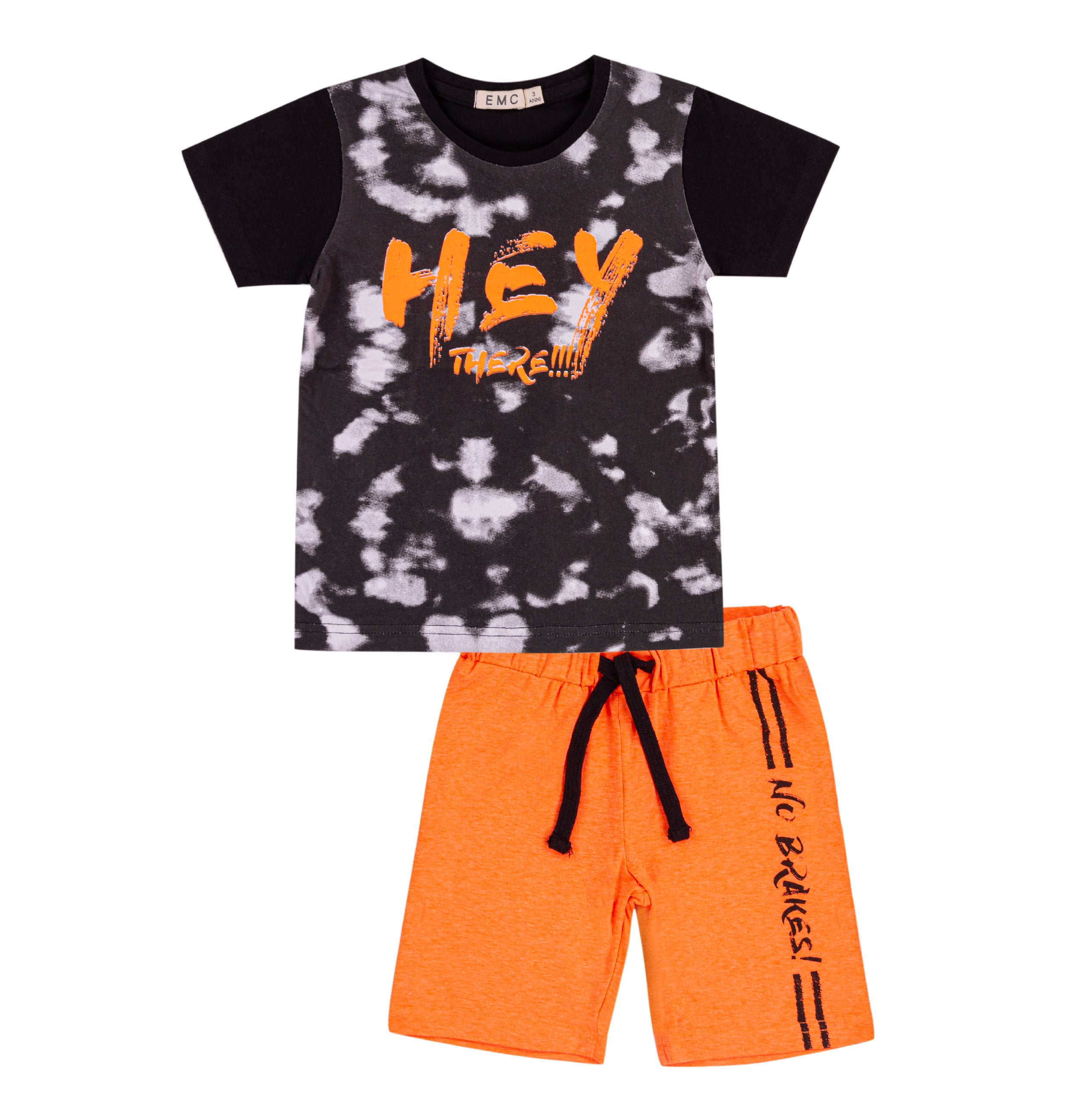 Completo Bimbo EMC "Hey There!" | T-shirt Tie-Dye e Shorts Arancioni