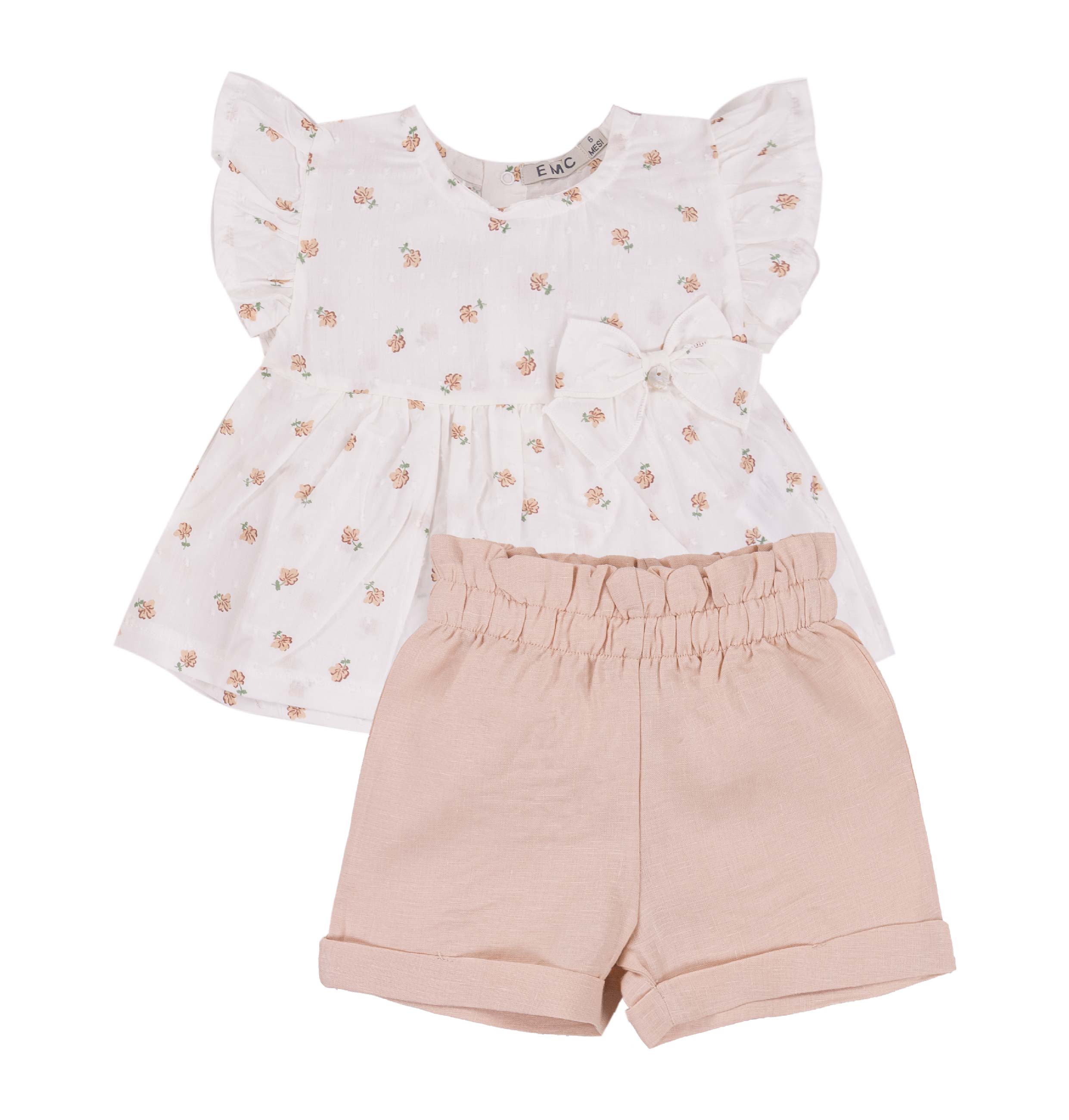 Completo Bimba EMC "Pink Garden" | Top con Volant e Shorts a Fiori