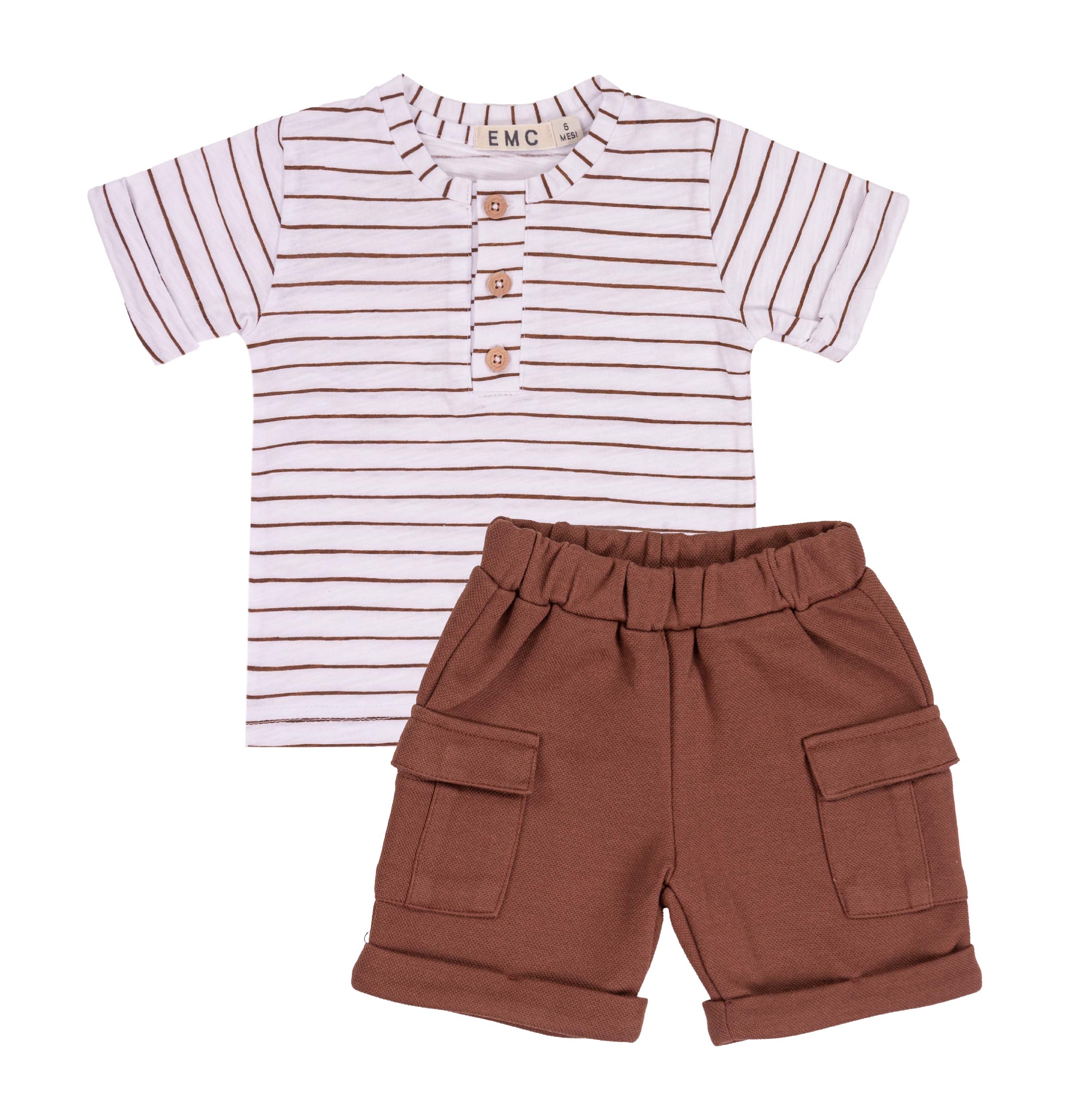 Completo Bimbo EMC "Natural Stripes" | T-shirt Serafino e Shorts Cargo