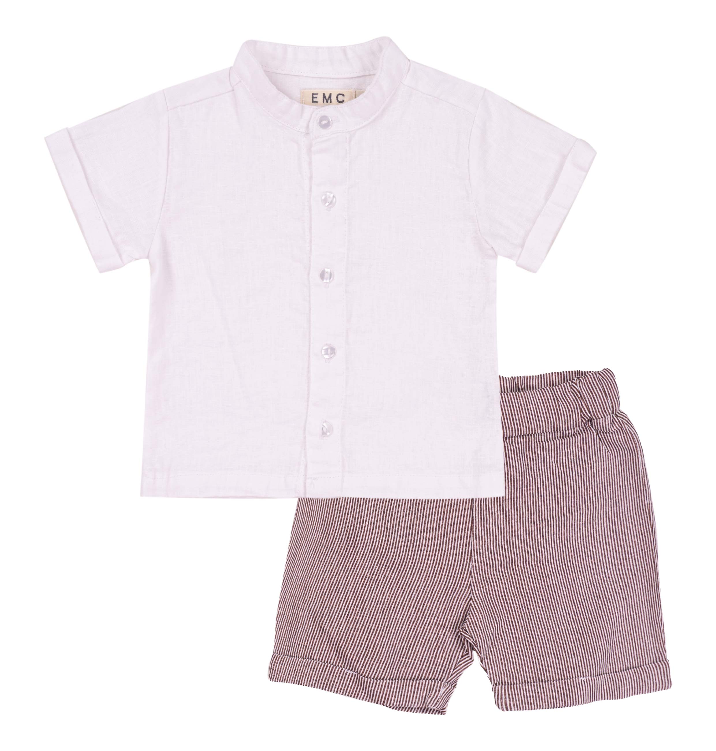 Completo Bimbo EMC in 100% Lino | Camicetta e Pantaloni a Righe