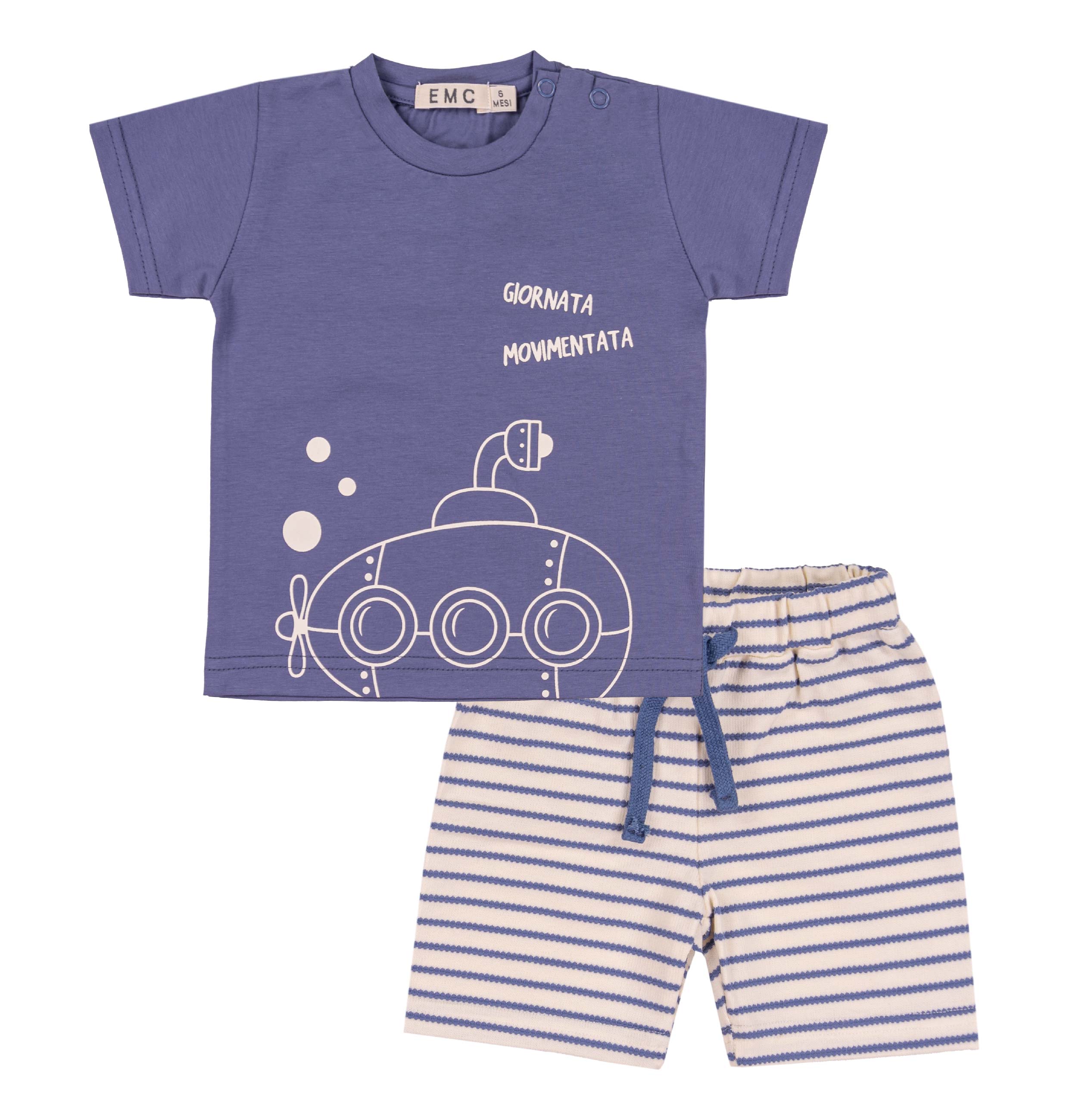 Completo Bimbo EMC "Giornata Movimentata" | T-shirt Sottomarino e Shorts a Righe