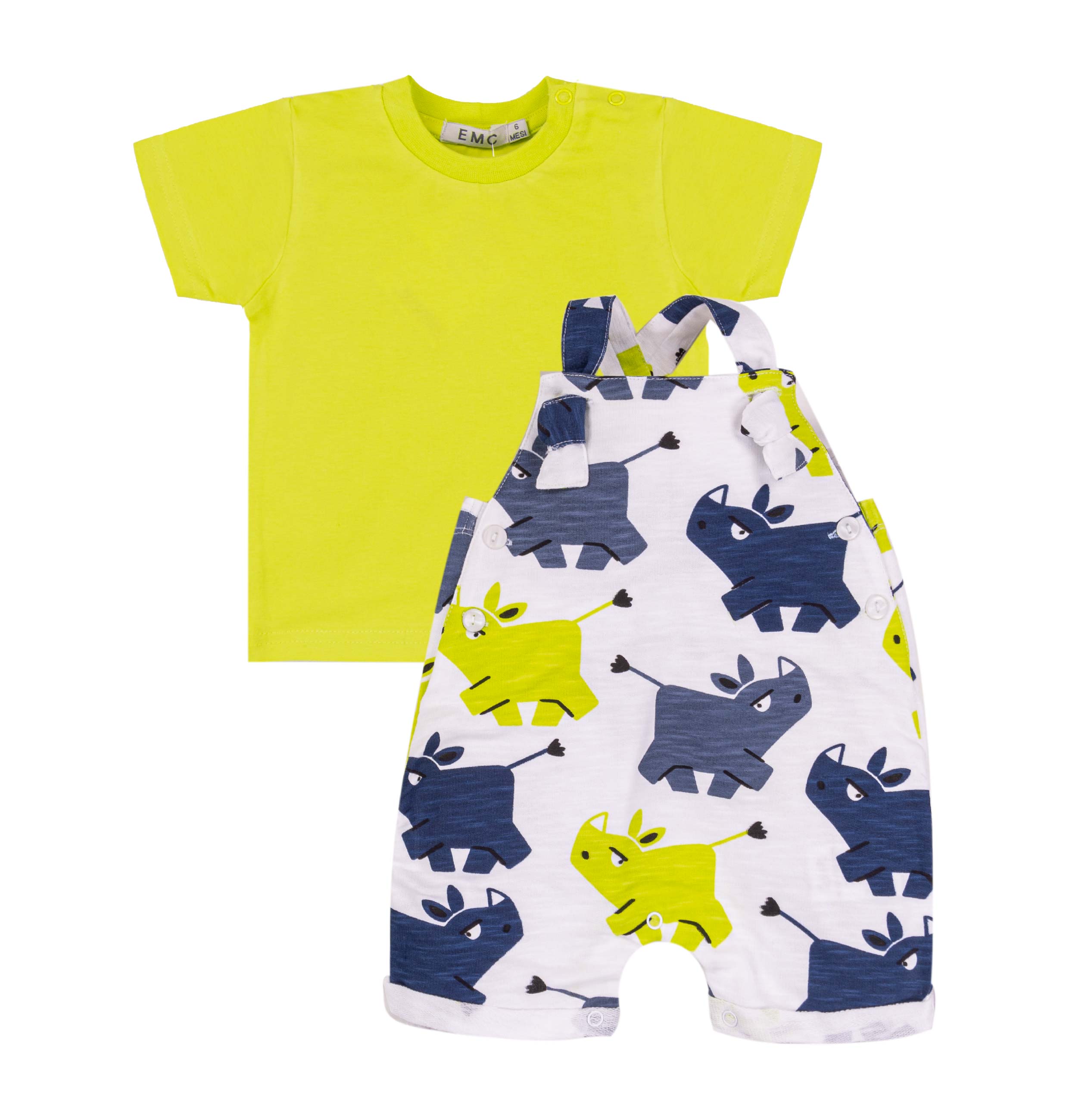 Completo Bimbo EMC 2 Pezzi | Salopette Corta Lime in Jersey Stretch