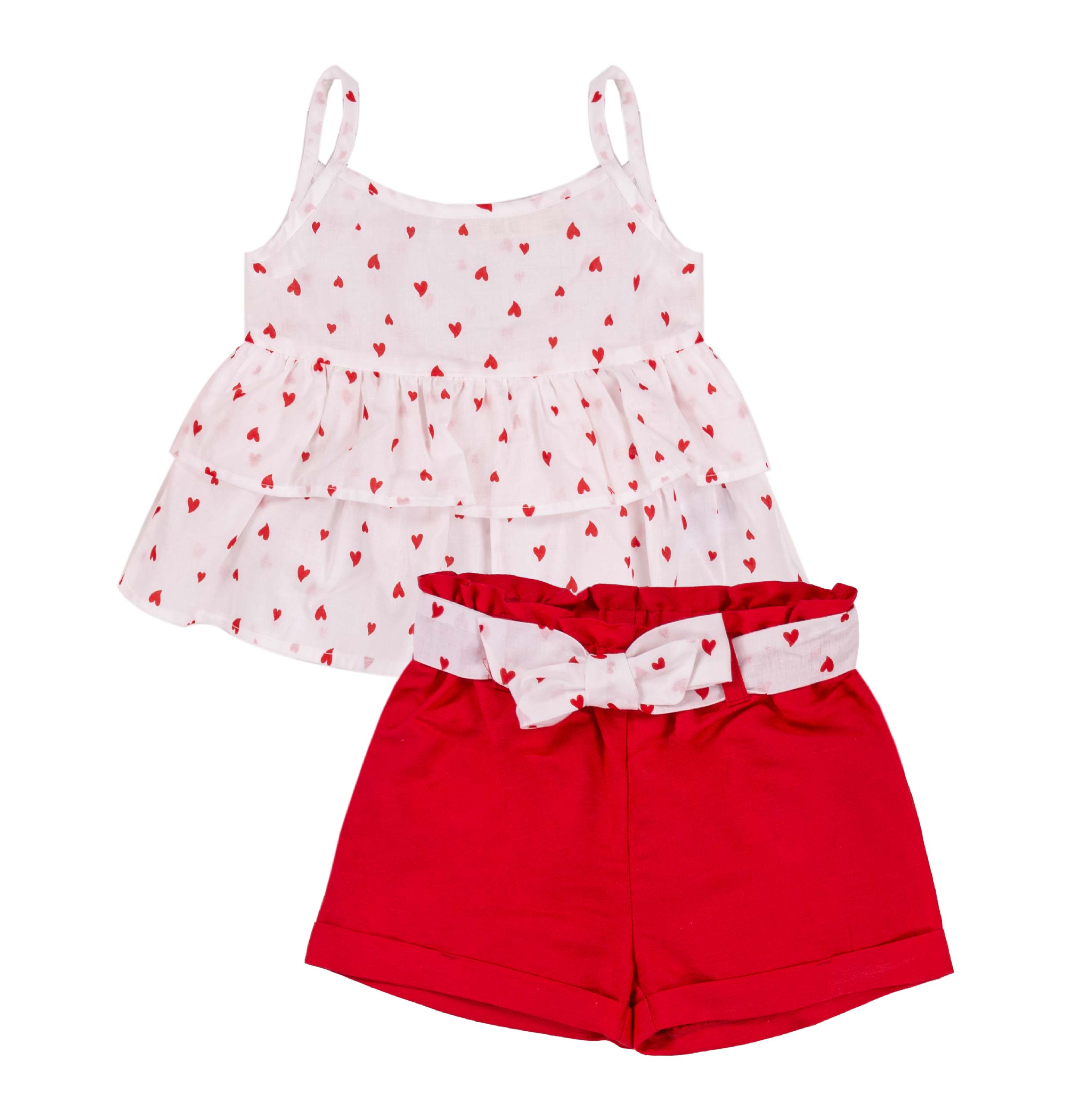 Completo Bimba EMC "Sweet Hearts" | Top a Balze e Shorts Rossi con Fiocco