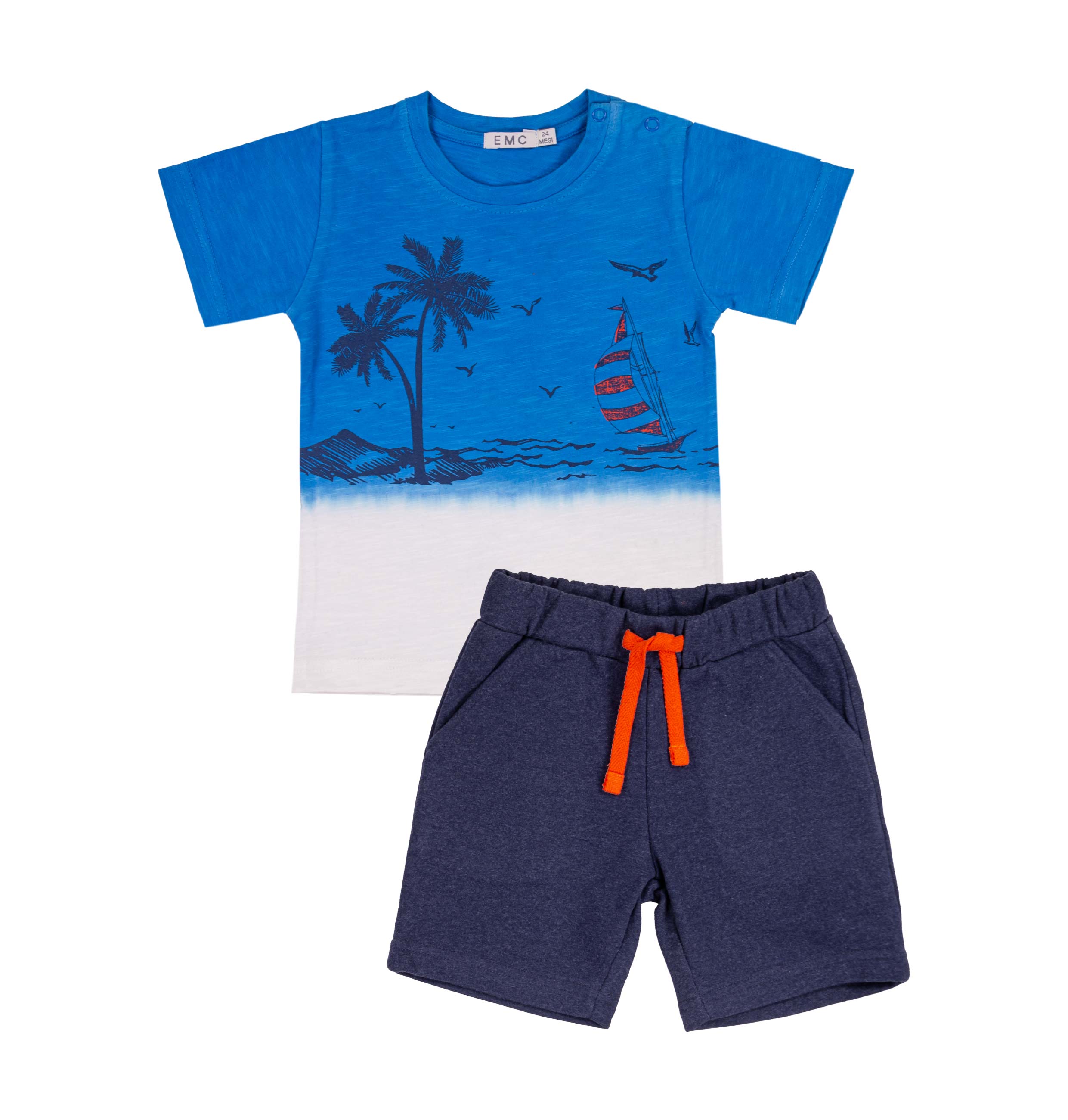 Completo Bimbo EMC "Orizzonte Marino" | T-shirt Sfumata e Shorts con Coulisse