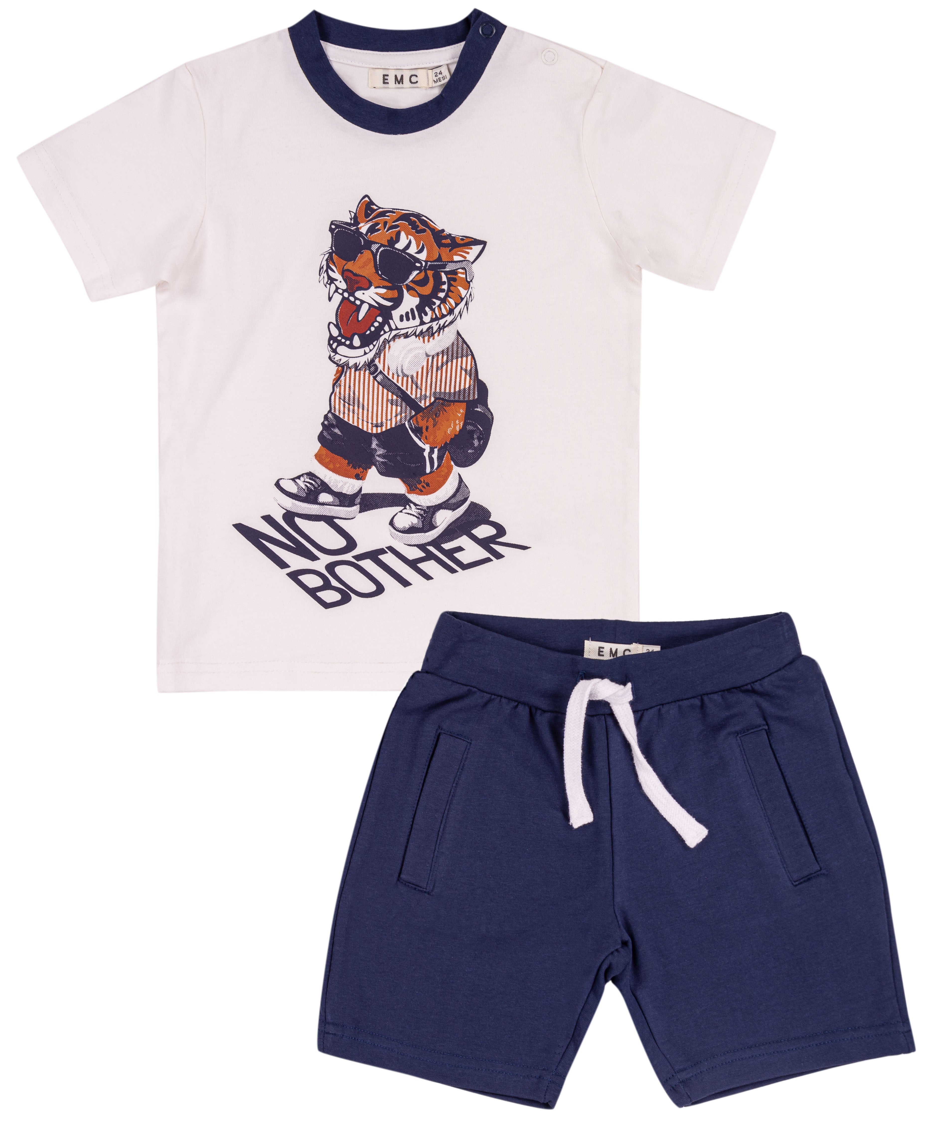 Completo Bimbo EMC "No Bother" | T-shirt Tigre e Shorts Blu con Coulisse