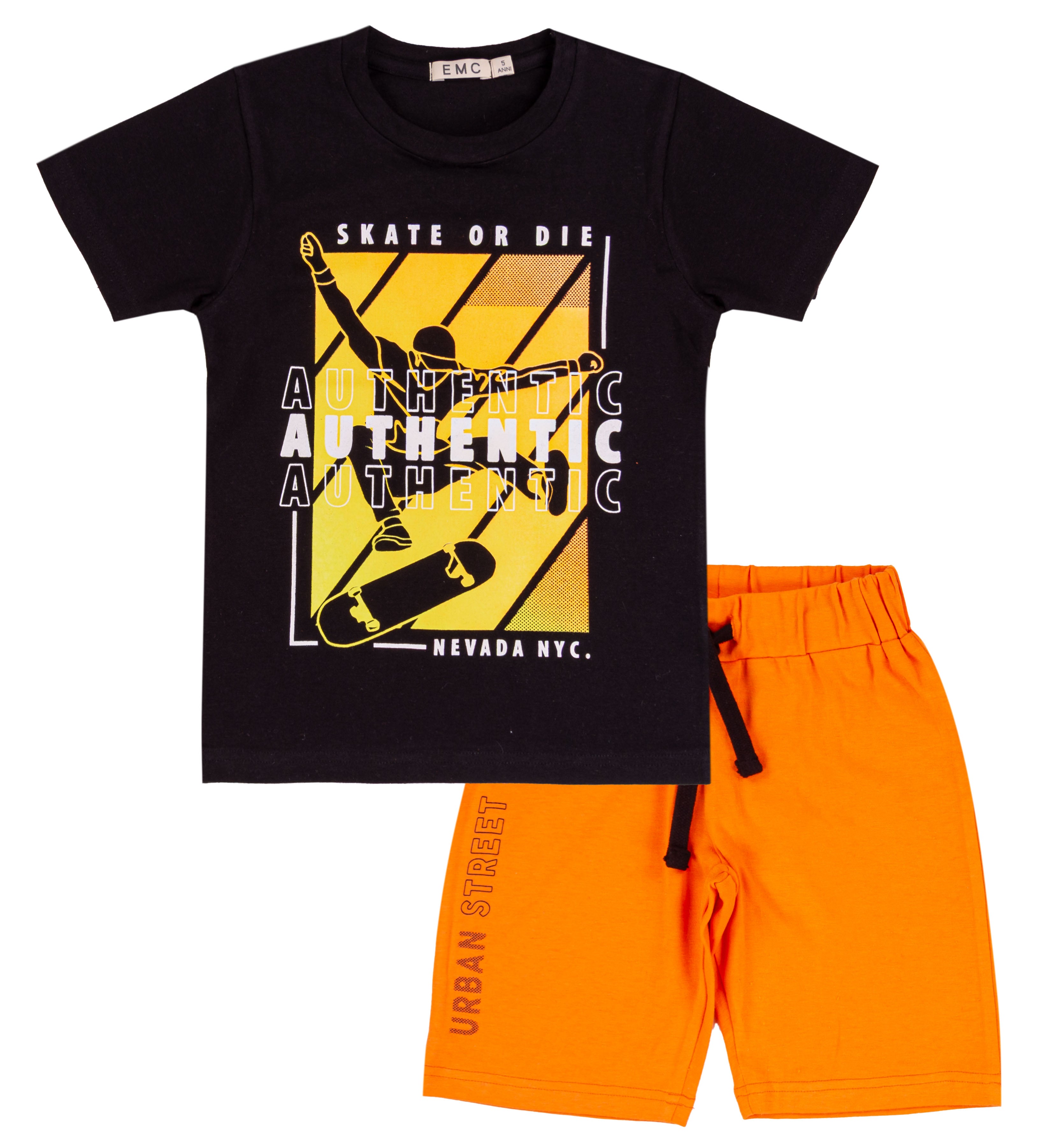 Completo Corto Bambino in Cotone Elasticizzato con Stampa Skate