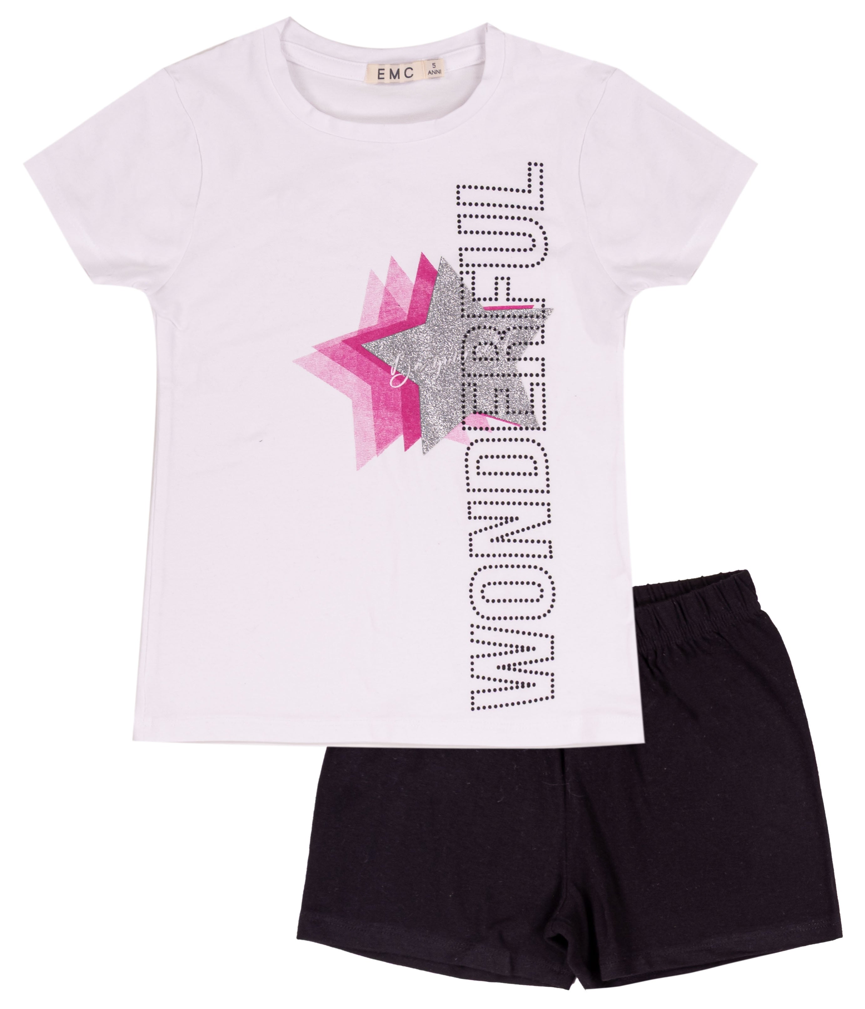 Completo Corto Bambina in Cotone Elasticizzato con Stampa Stella