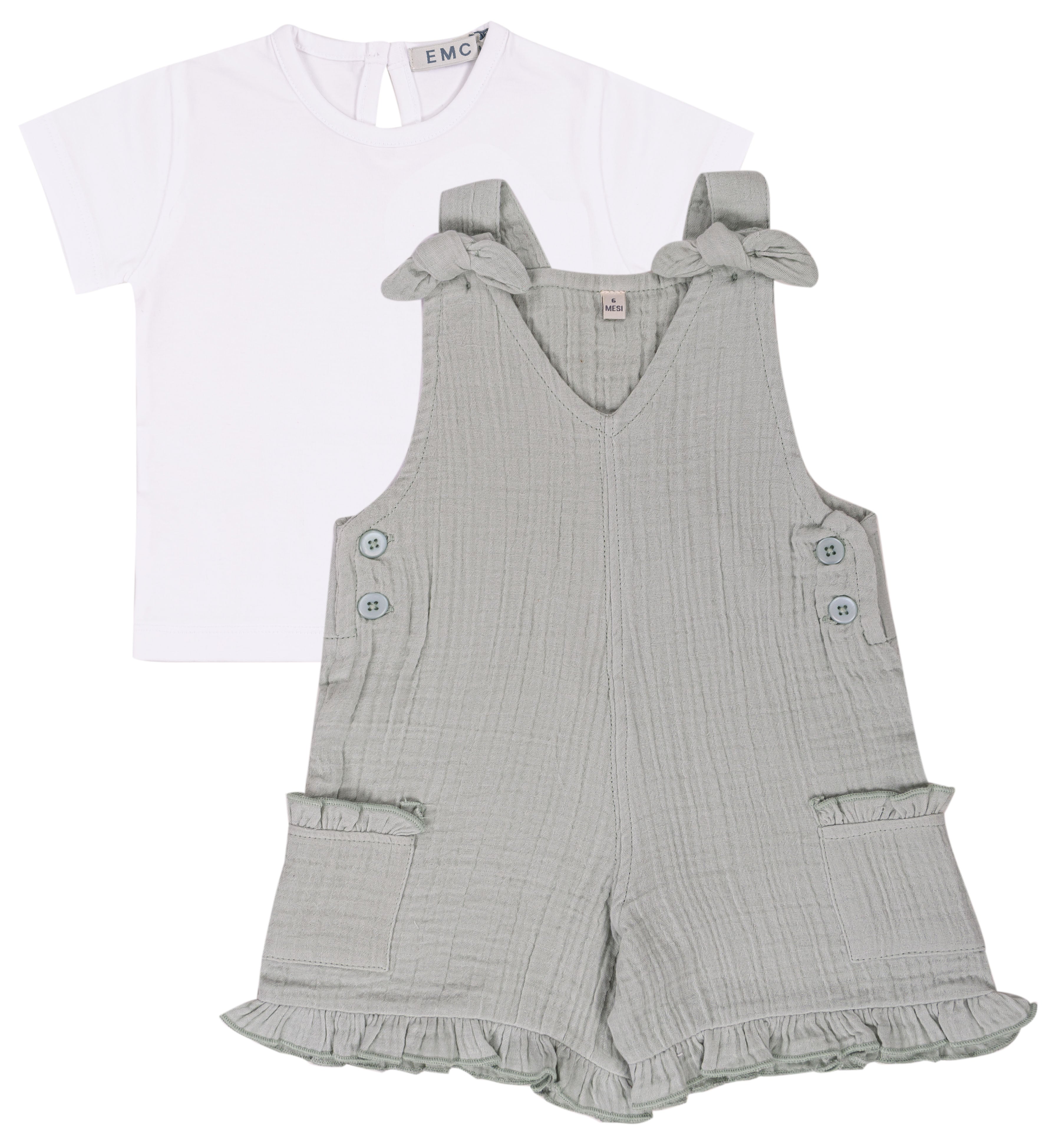 Completo Corto Bambina con Pagliaccetto in Cotone e T-shirt