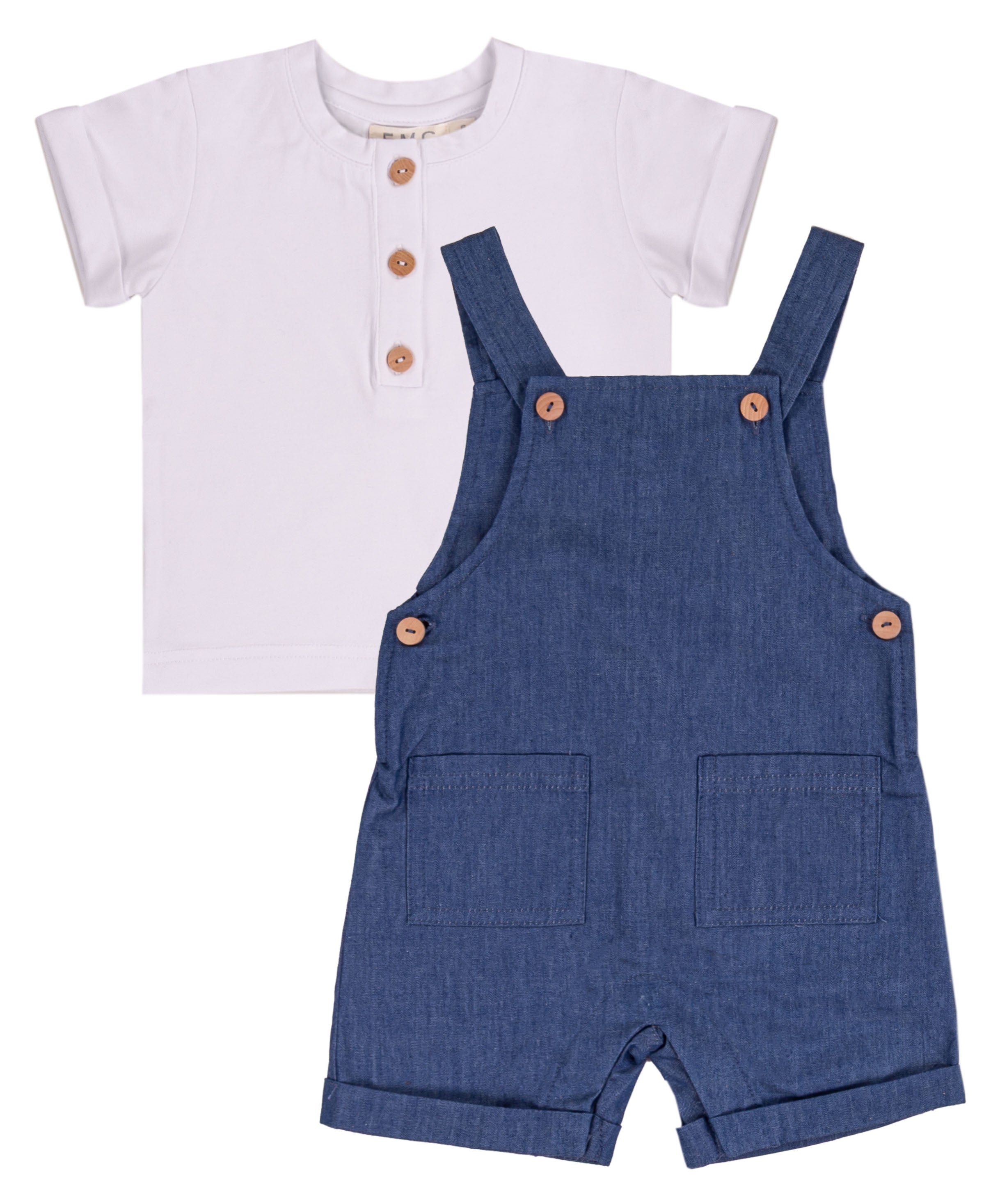 Completo Estivo Bambino con Salopette Corta Blu e T-shirt