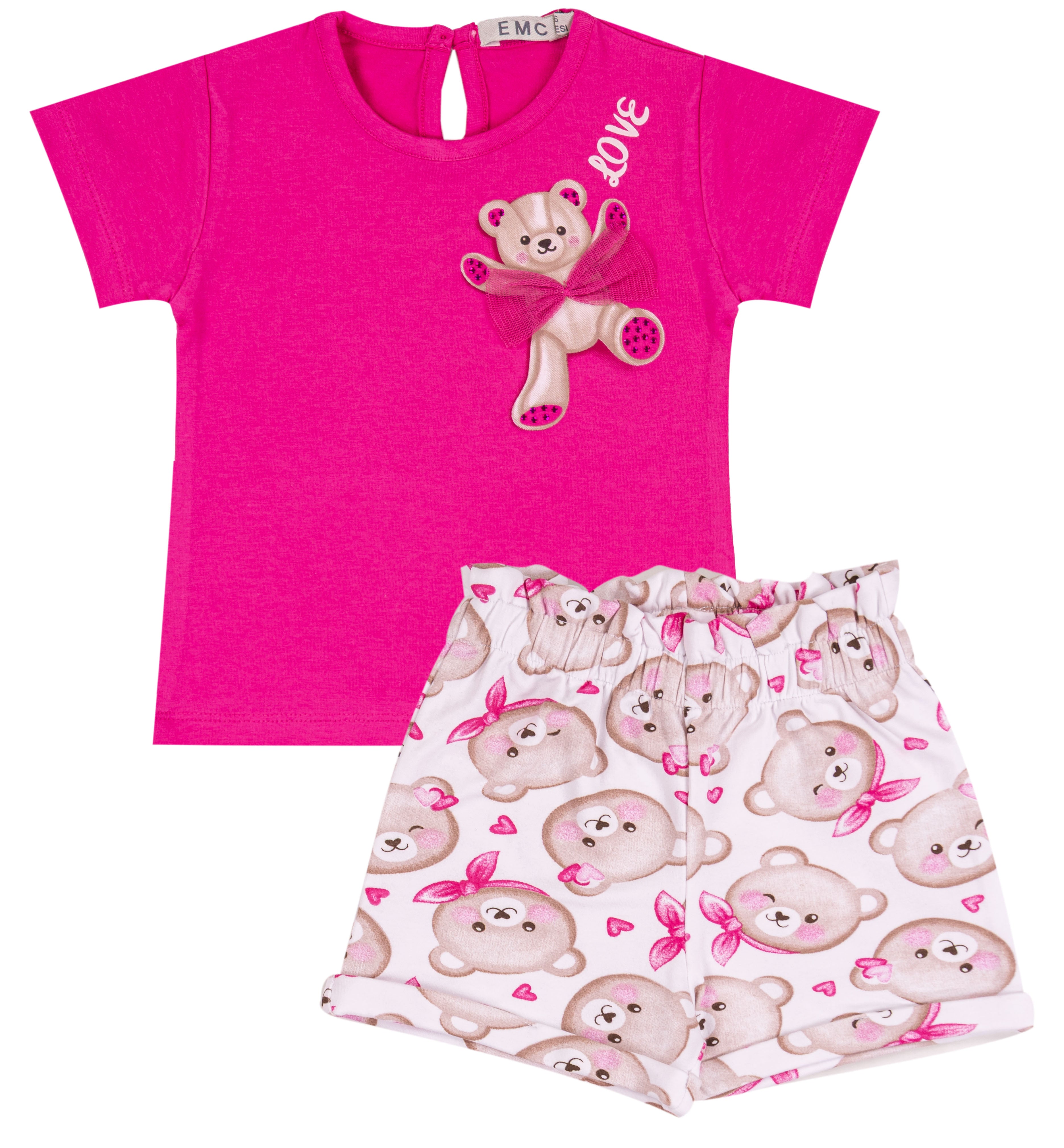 Completo Estivo Bambina in Cotone Elasticizzato con Orsetti