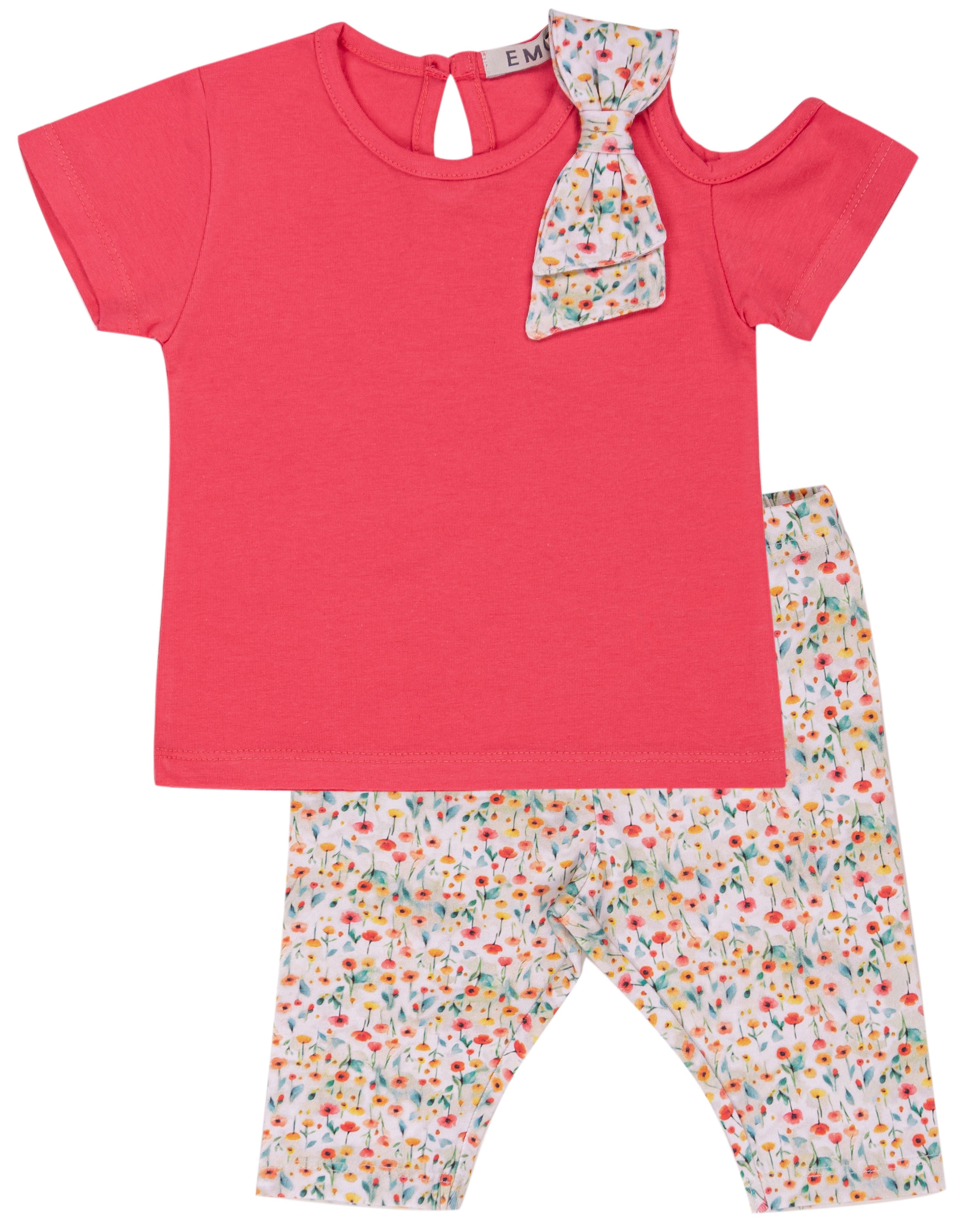 Completo Estivo Bambina in Cotone con Spalla Scoperta e Fiori