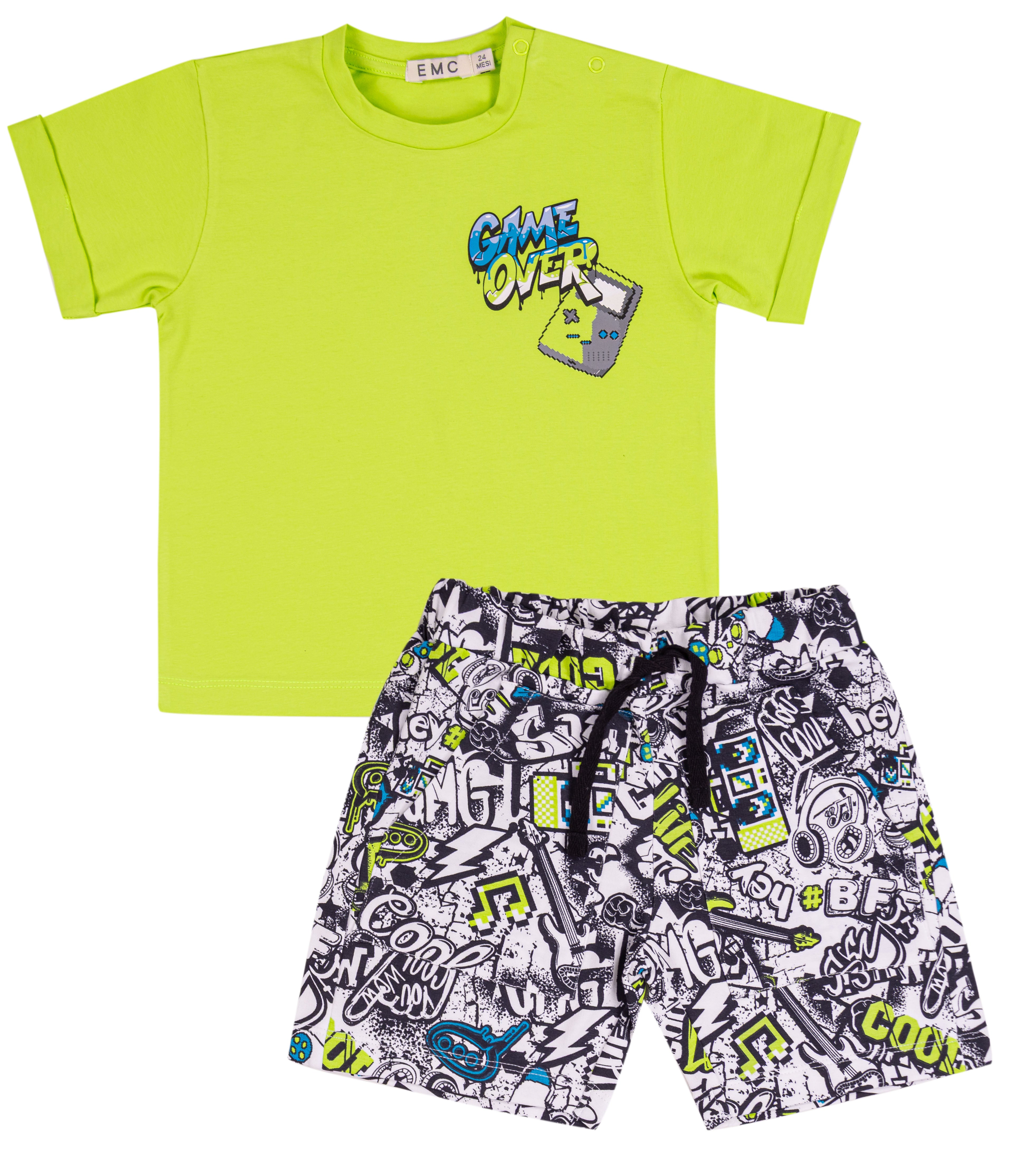 Completo Corto Bambino con Stampa "Game Over"