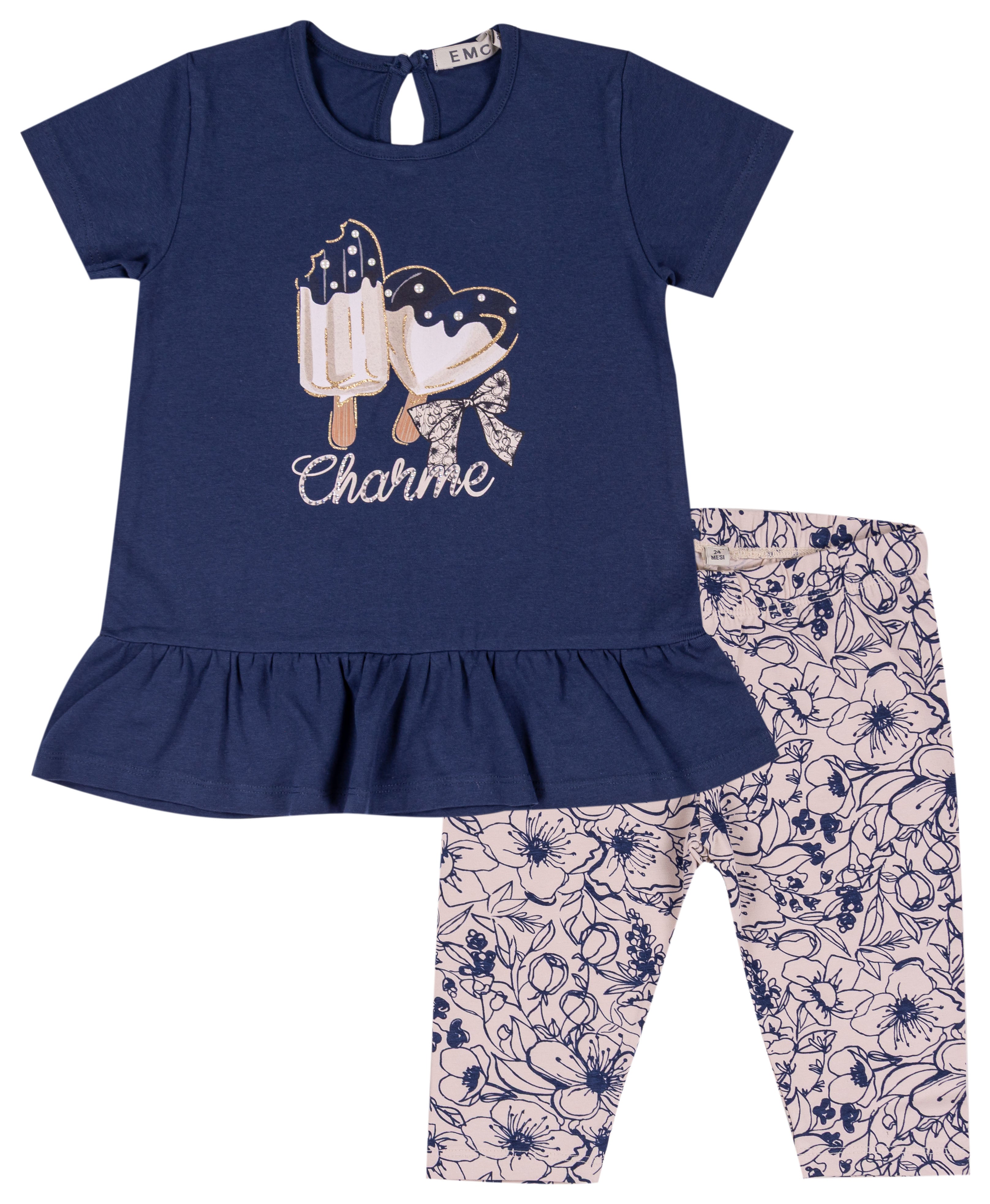 Completo Bimba Bianco e Blu con T-shirt e Leggings