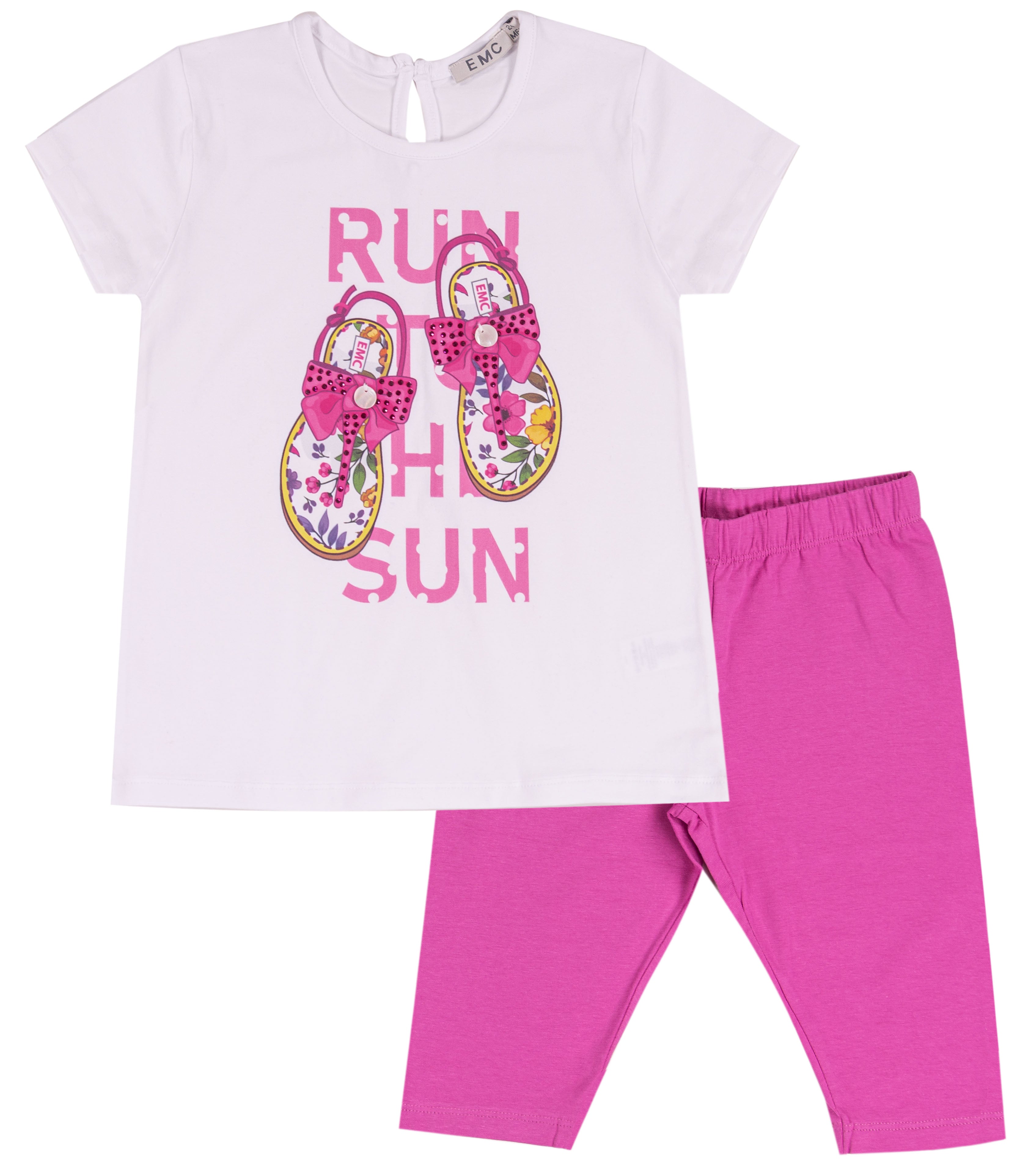 Completo Bimba Bianco e Fucsia con T-shirt Infradito e Leggings