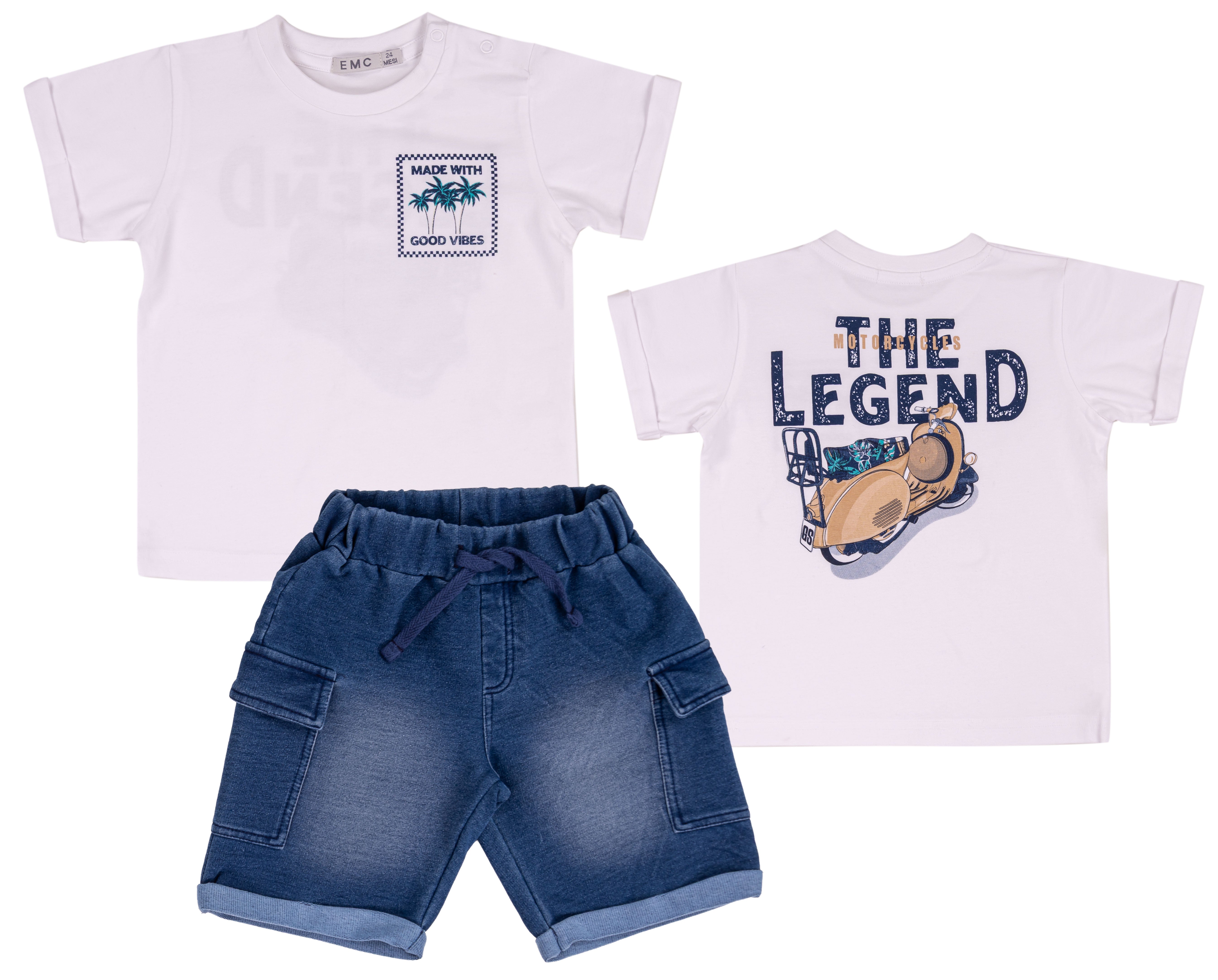 Completo Estivo Bambino in Cotone e Bermuda Simil Denim