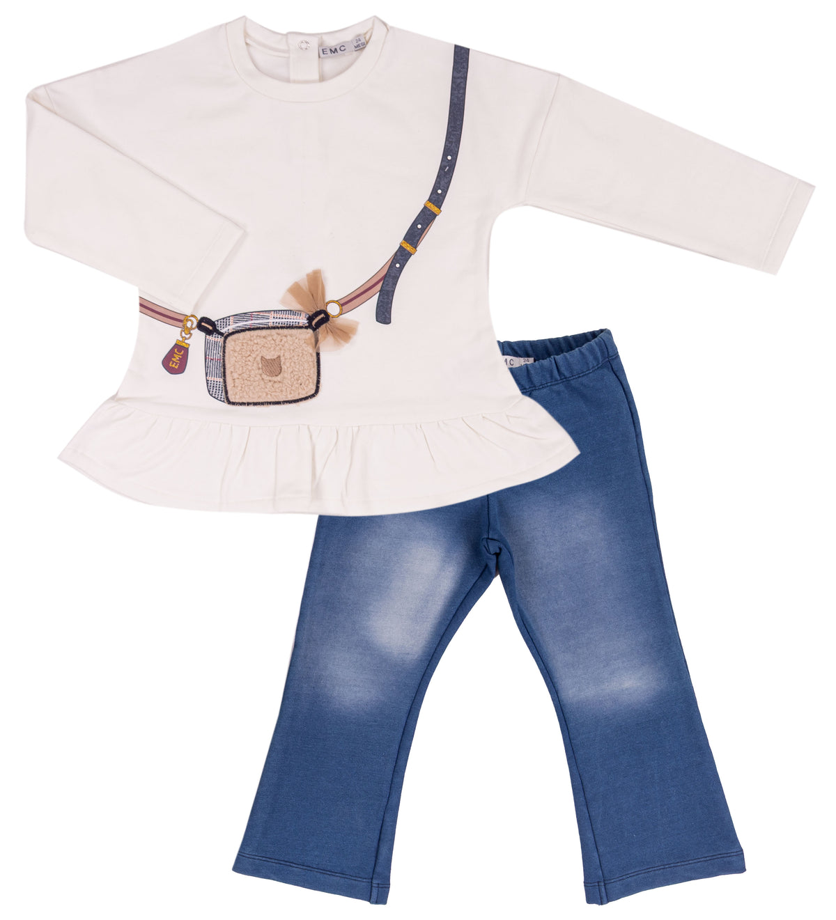 Completo Bimba EMC con Maglia a Balza e Pantalone Effetto Denim
