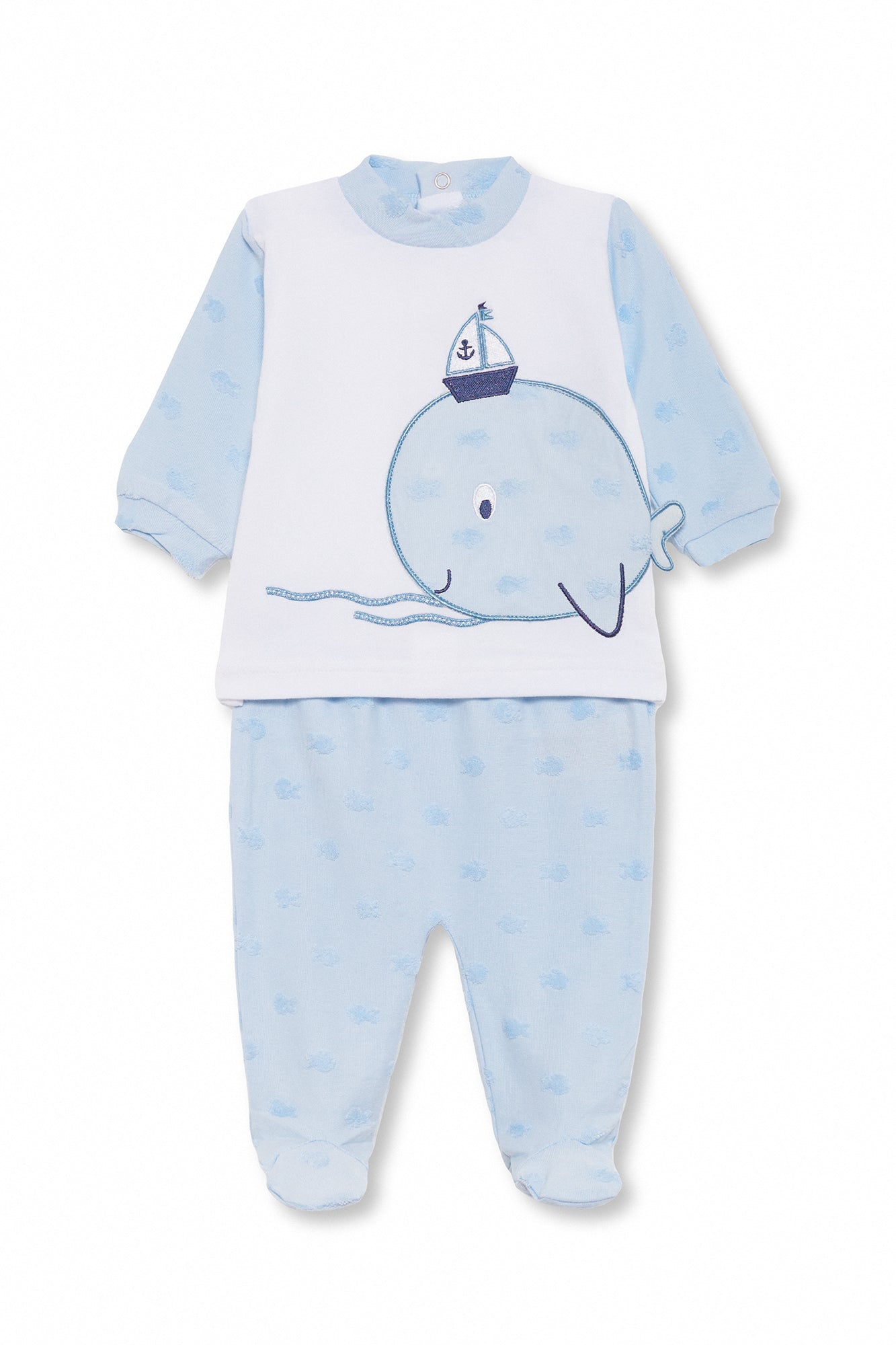 Completo Neonato Bambino in Puro Cotone con Balena e Piedini