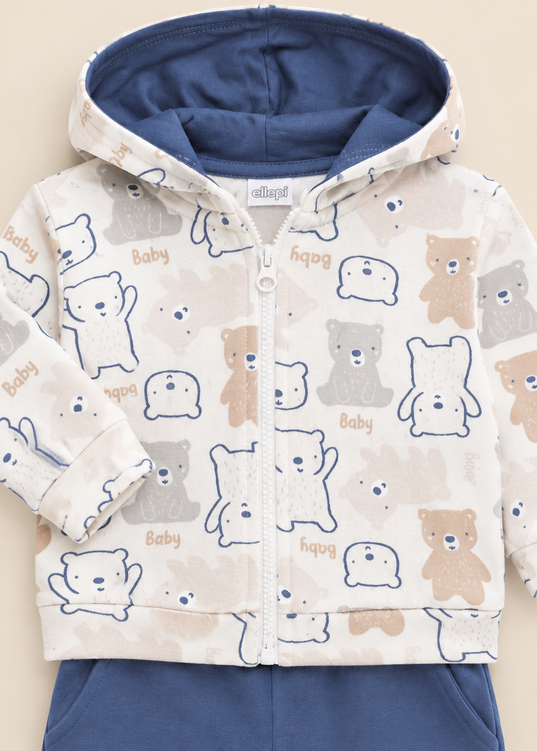 Completo Felpa Bambino in Cotone con Cappuccio e Orsetti