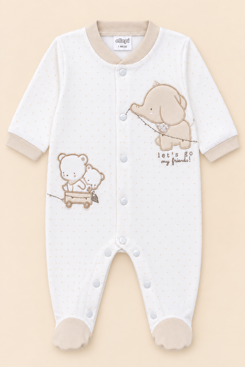 Tutina Neonato Unisex in Jersey di Cotone con Elefantino