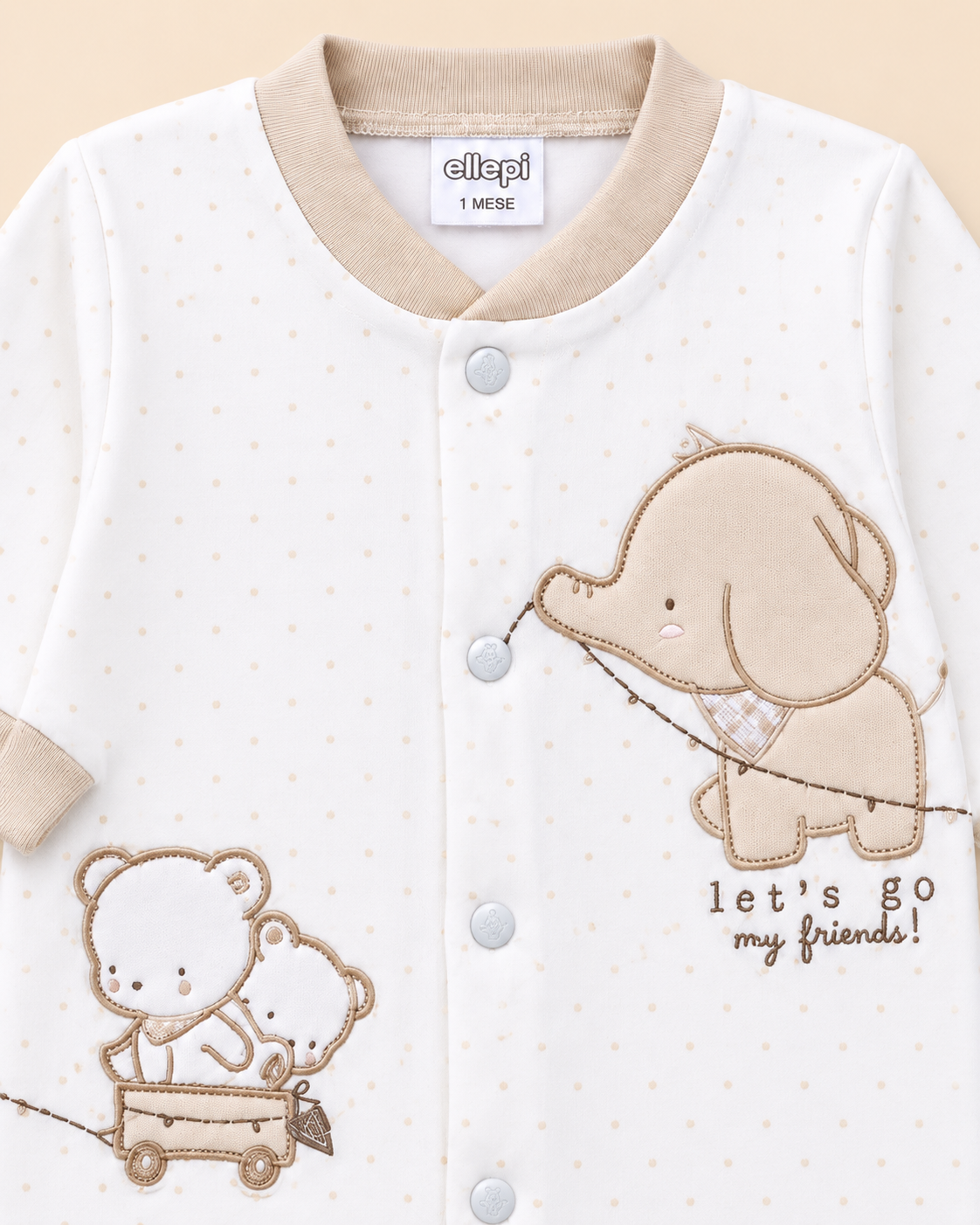 Tutina Neonato Unisex in Jersey di Cotone con Elefantino