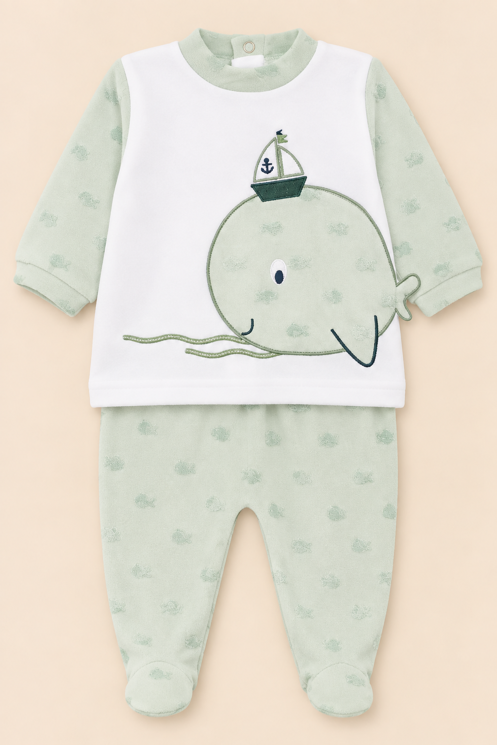 Completo Neonato Bambino in Puro Cotone con Balena e Piedini