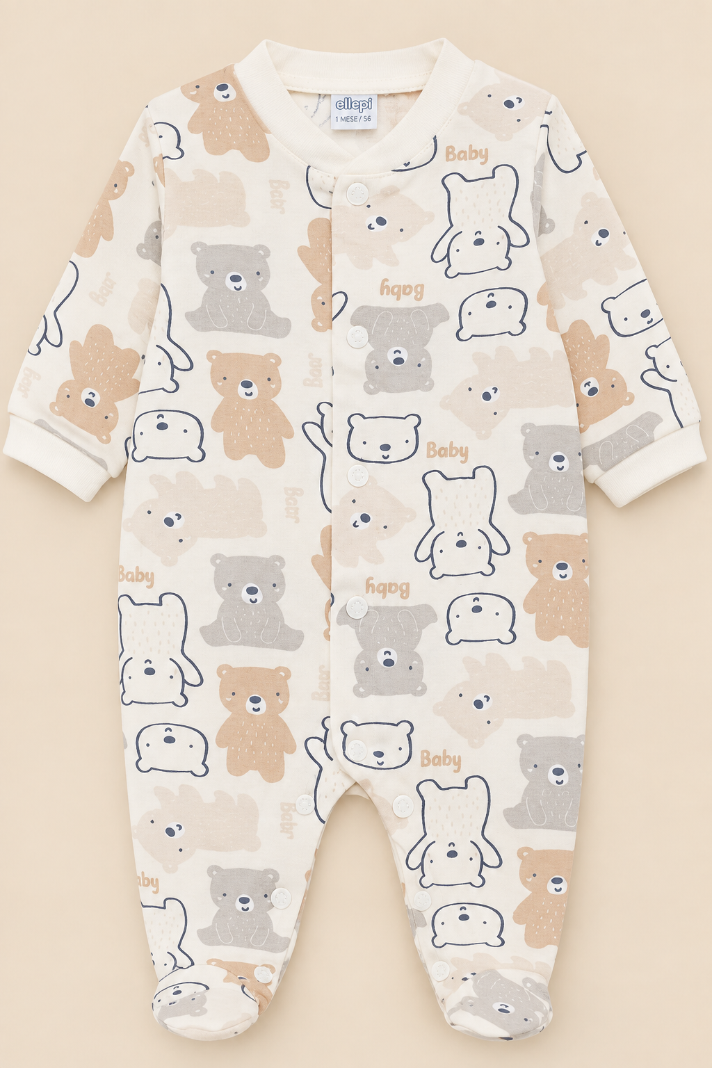 Tutina Neonato Unisex in Jersey di Cotone Tinta Unita con Piedini