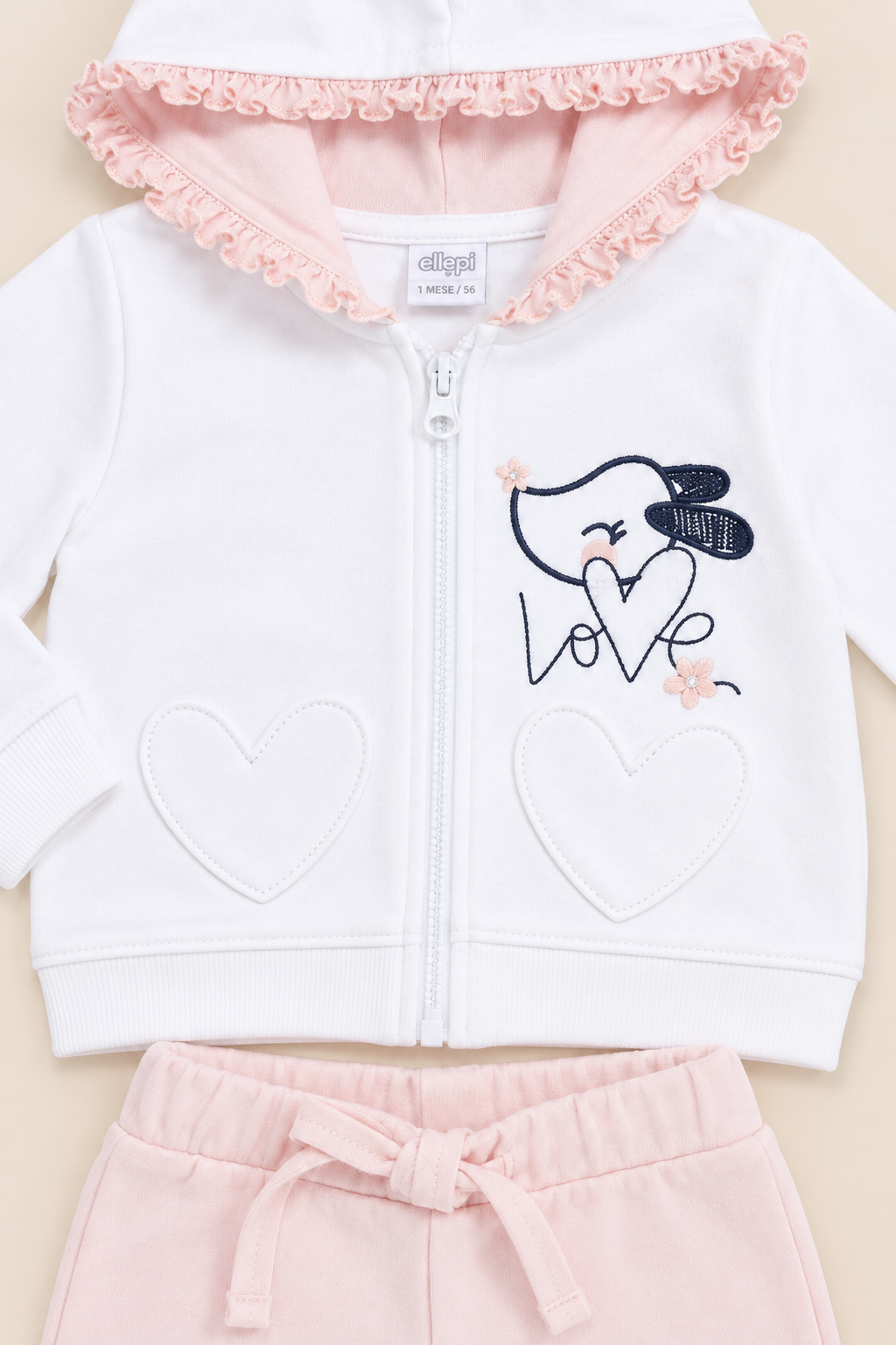 Completo Felpa Bambina in Cotone Elasticizzato con Cappuccio