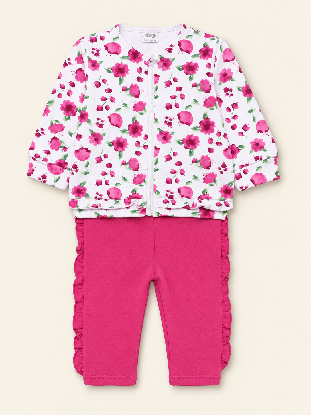 Completo Felpa Bambina in Cotone con Fiori e Volant