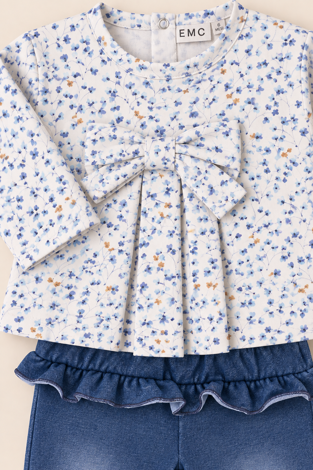 Completo Bimba EMC a Fiorellini con Leggings Effetto Denim