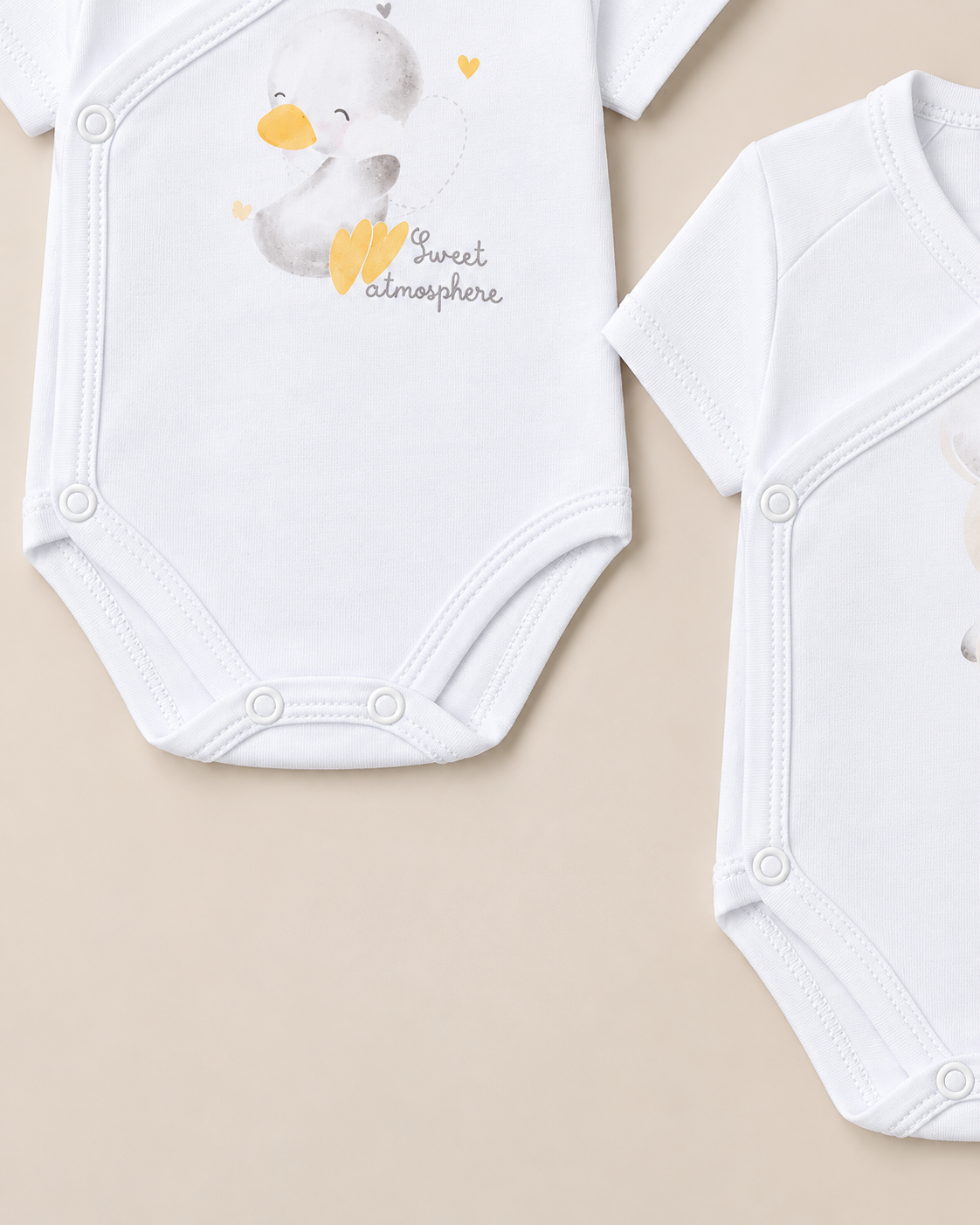 Set 2 Body Neonato Bambina in Puro Cotone con Coniglietto e Paperella