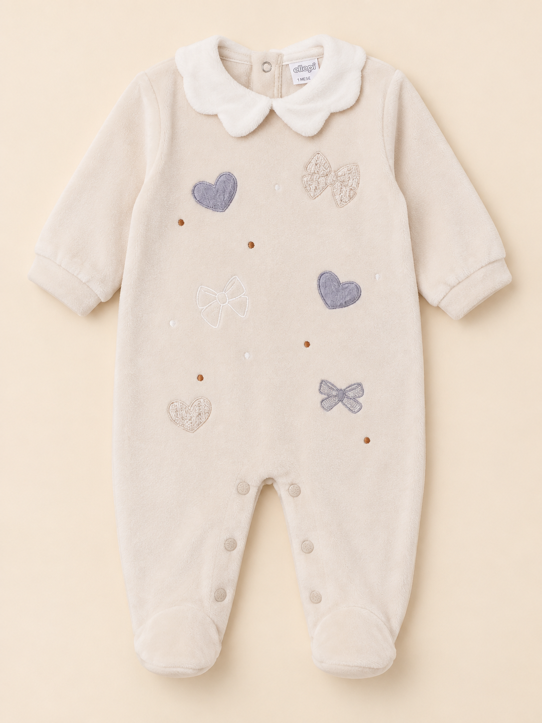 Tutina Neonato in Ciniglia Tinta Unita Latte e Beige per Bambina
