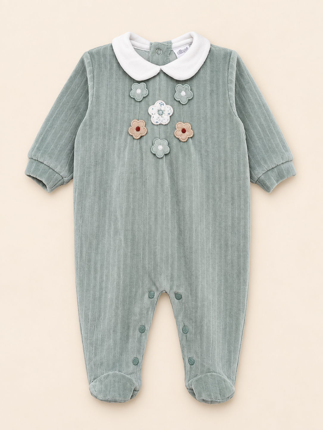 Tutina Neonato in Ciniglia Jacquard Rosa e Verde per Bambina