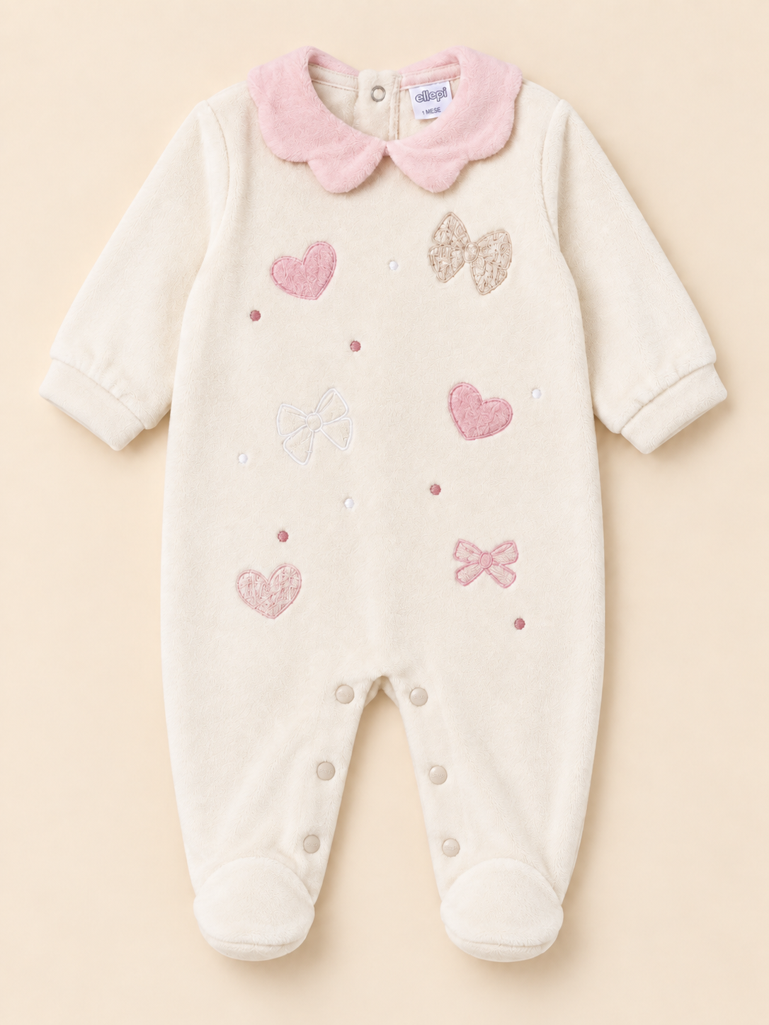 Tutina Neonato in Ciniglia Tinta Unita Latte e Beige per Bambina