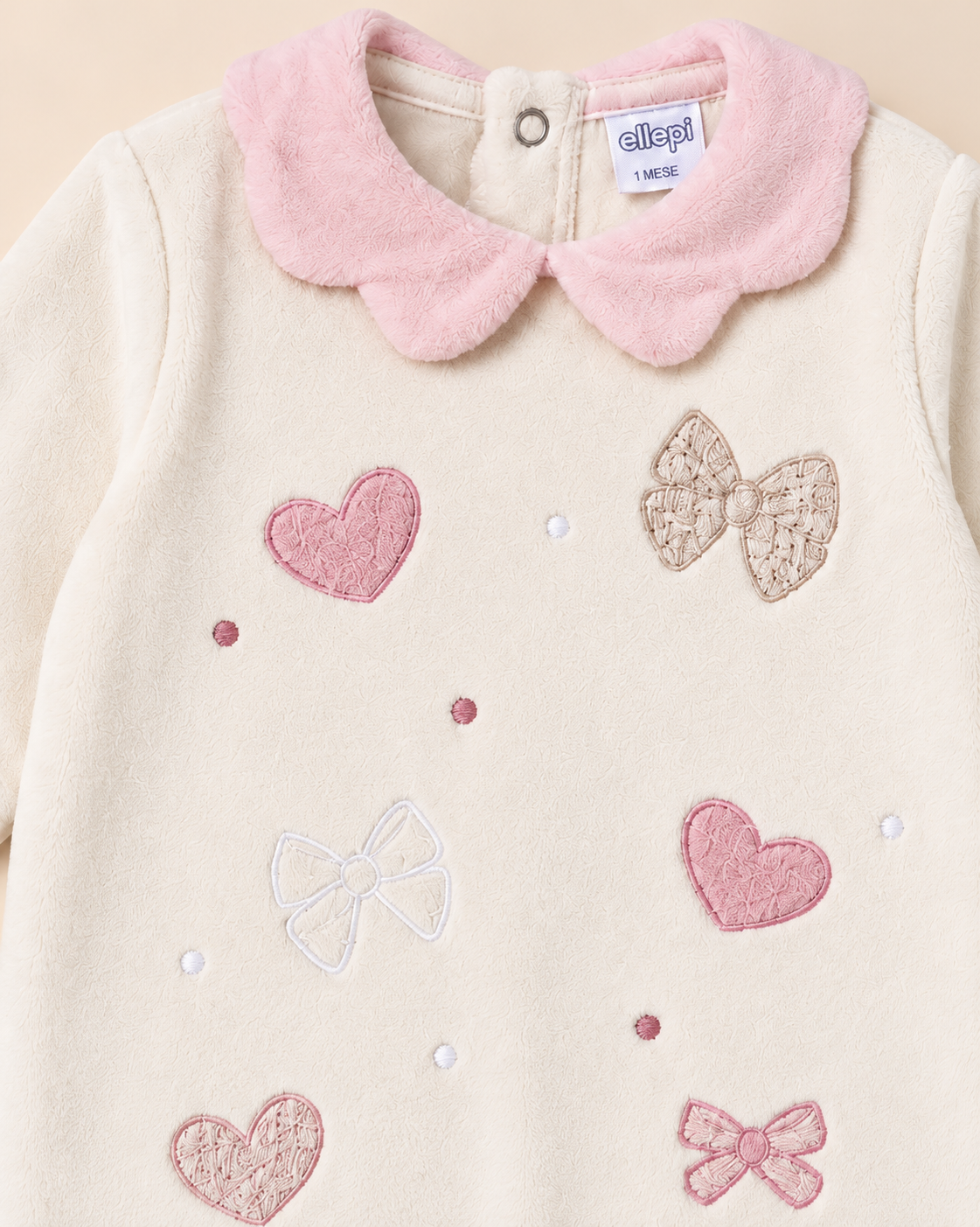 Tutina Neonato in Ciniglia Tinta Unita Latte e Beige per Bambina