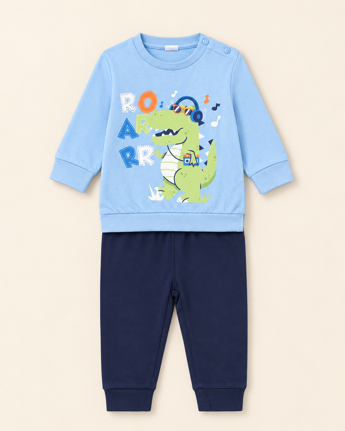 Pigiama Lungo Neonato in Cotone con Grafica "Dino"