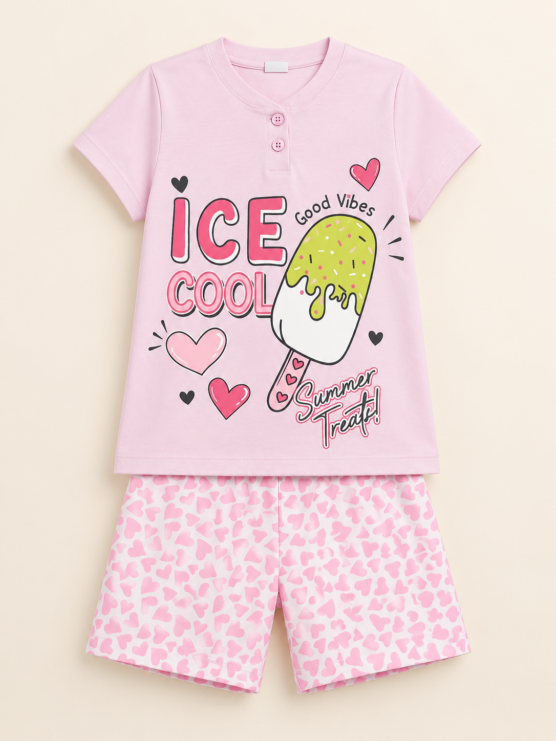 Pigiama Corto Bambina in Puro Cotone con Grafica