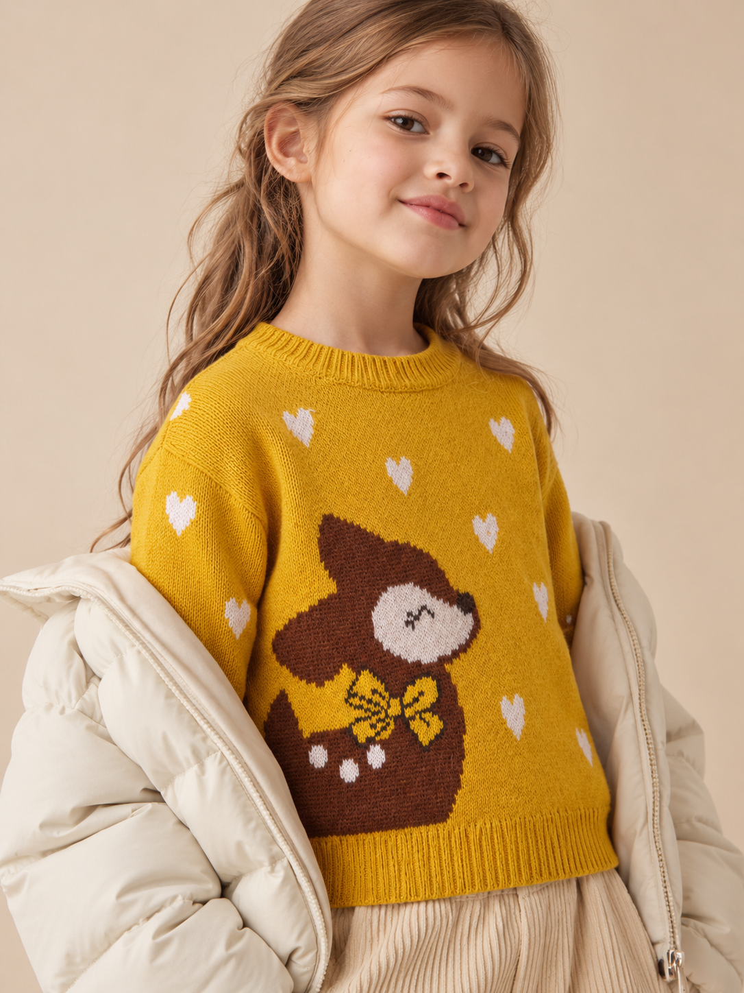 Maglione Bimba EMC Giallo con Cerbiatto e Cuoricini