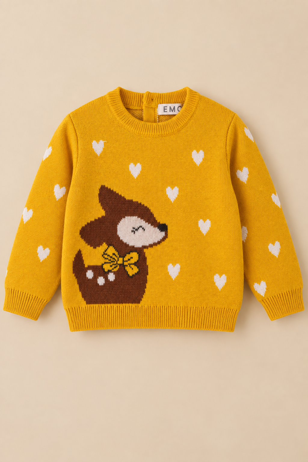 Maglione Bimba EMC Giallo con Cerbiatto e Cuoricini