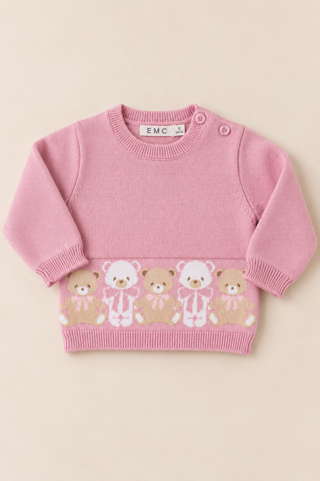 Maglione Bimba EMC Rosa con Intarsio Orsetti