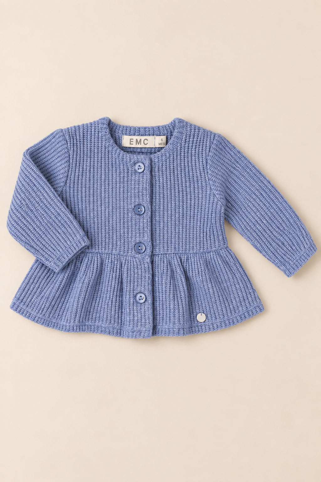 Cardigan Bimba Azzurro a Coste con Balza