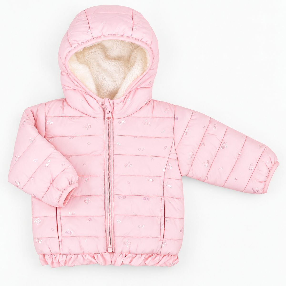 Giubbino Bimba EMC Rosa Imbottito con Cappuccio in Pelliccia