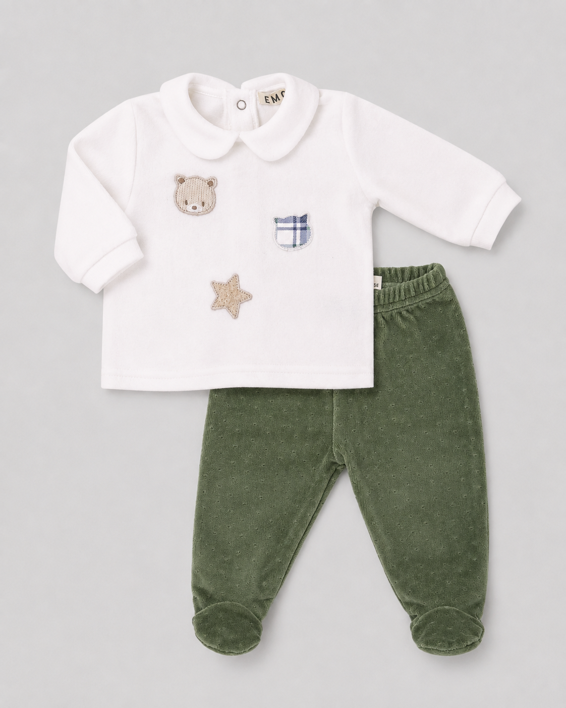 Completo Nascita Neonato EMC Panna e Verde con Piedini