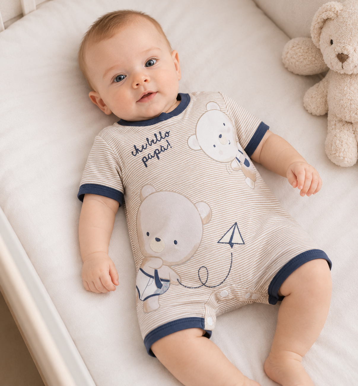 Pagliaccetto Neonato Bambino in Jersey di Misto Cotone con Orsetto