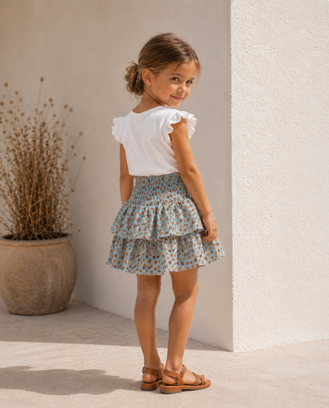 Gonna Bambina a Balze 100% Cotone a Fiori