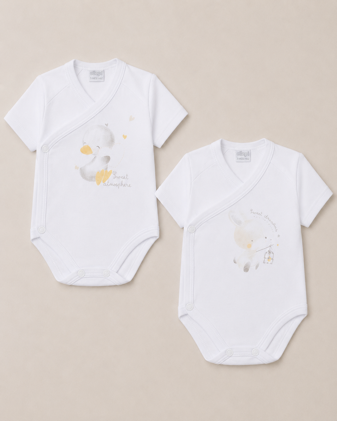 Set 2 Body Neonato Bambina in Puro Cotone con Coniglietto e Paperella