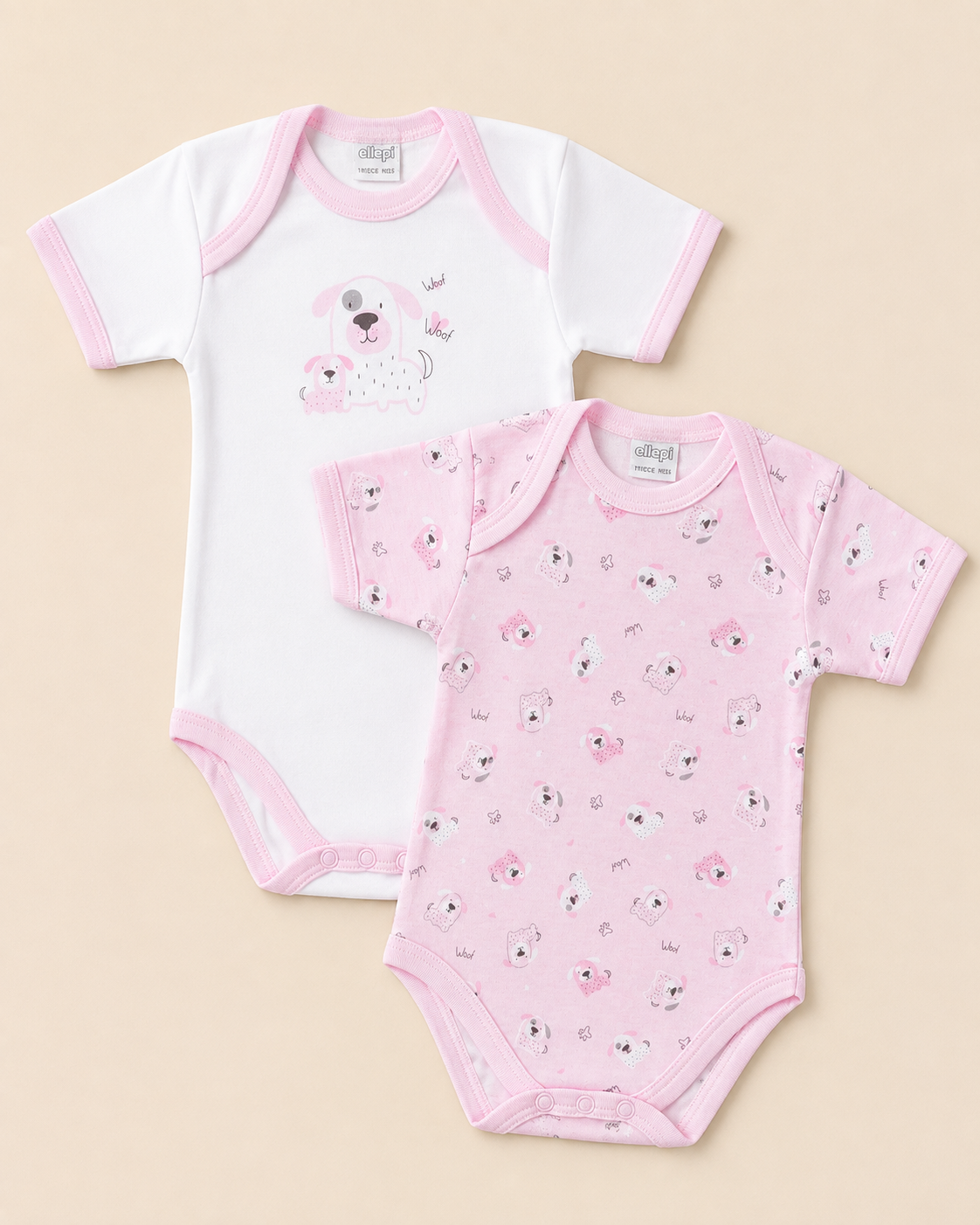 Set 6 Body Neonato Scollo Americano in Puro Cotone Oeko-Tex Grafica Puppy