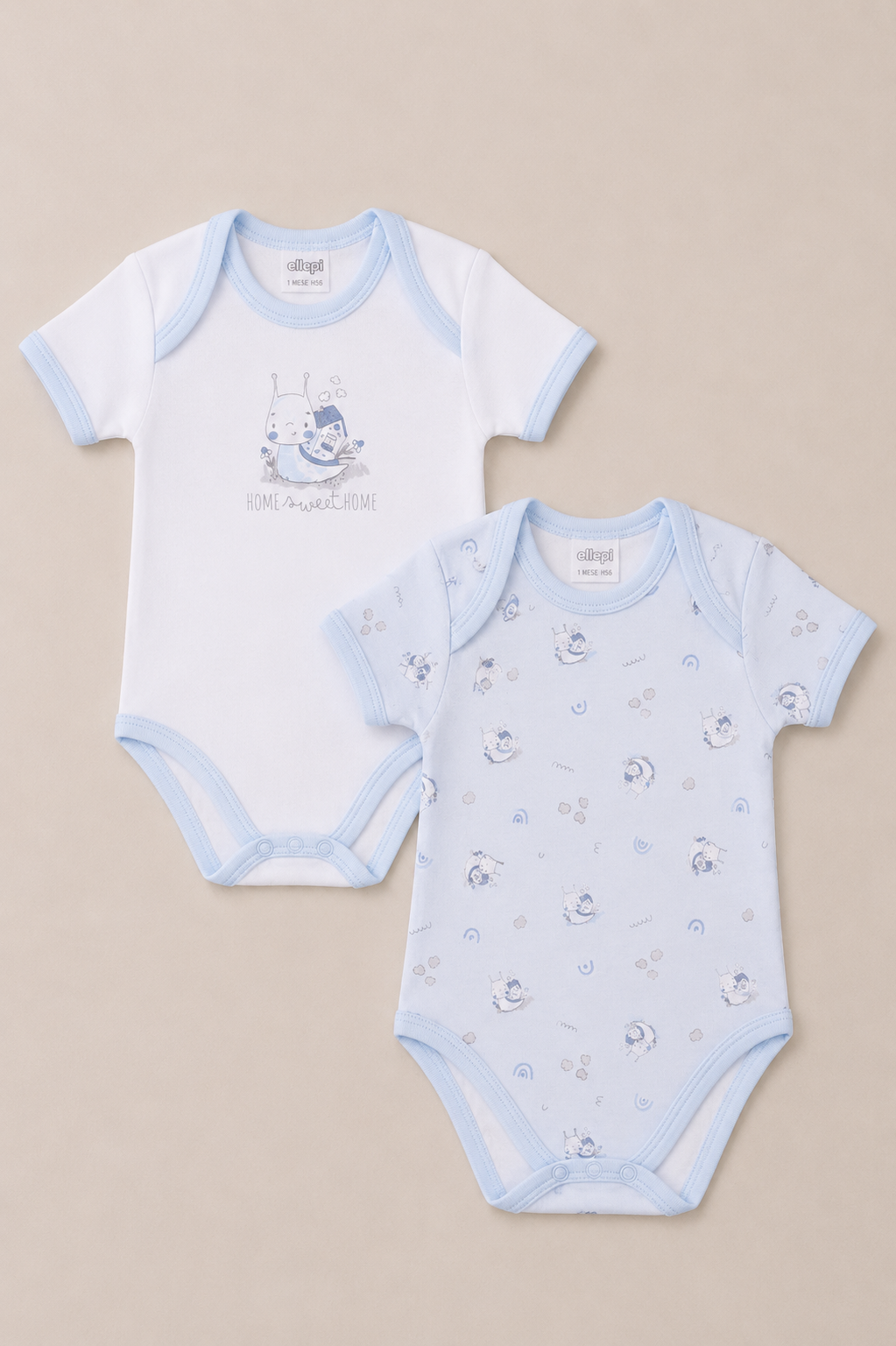 Set 6 Body Neonato Scollo Americano in Cotone Oeko-Tex Grafica Lumachina