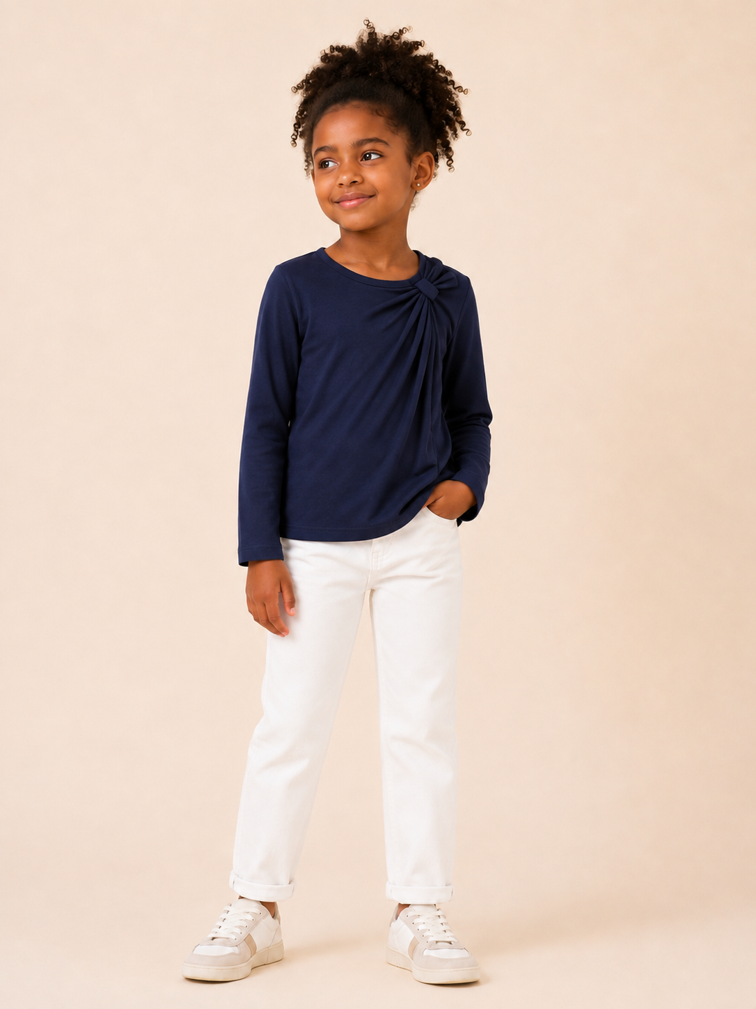 T-shirt Bimba EMC Manica Lunga con Fiocco sulla Spalla