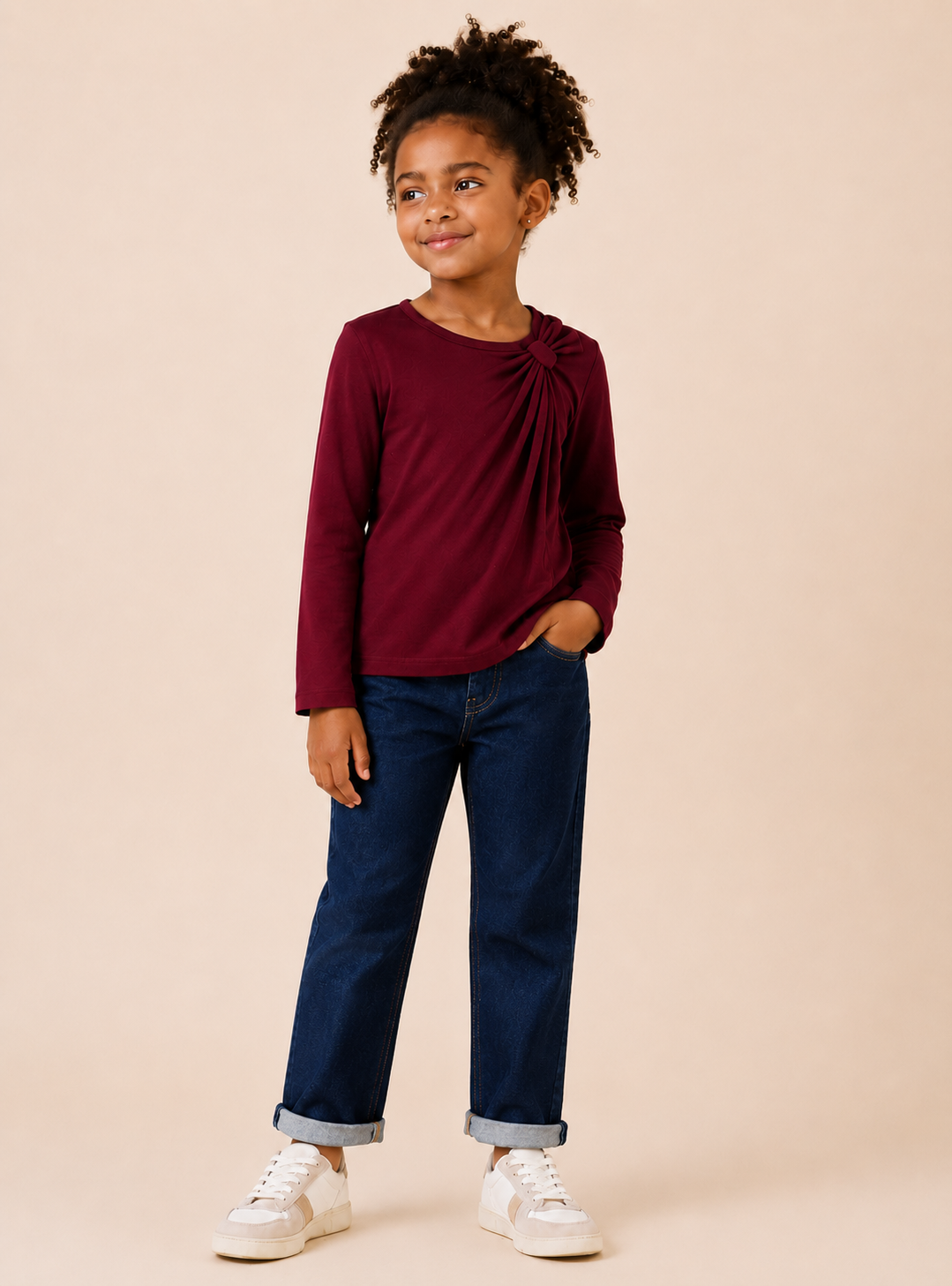 T-shirt Bimba EMC Manica Lunga con Fiocco sulla Spalla